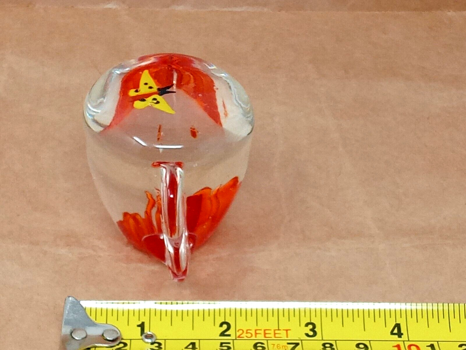 Butterfly & Orange Tuplips flowers Clear Glass Paperweight made in China