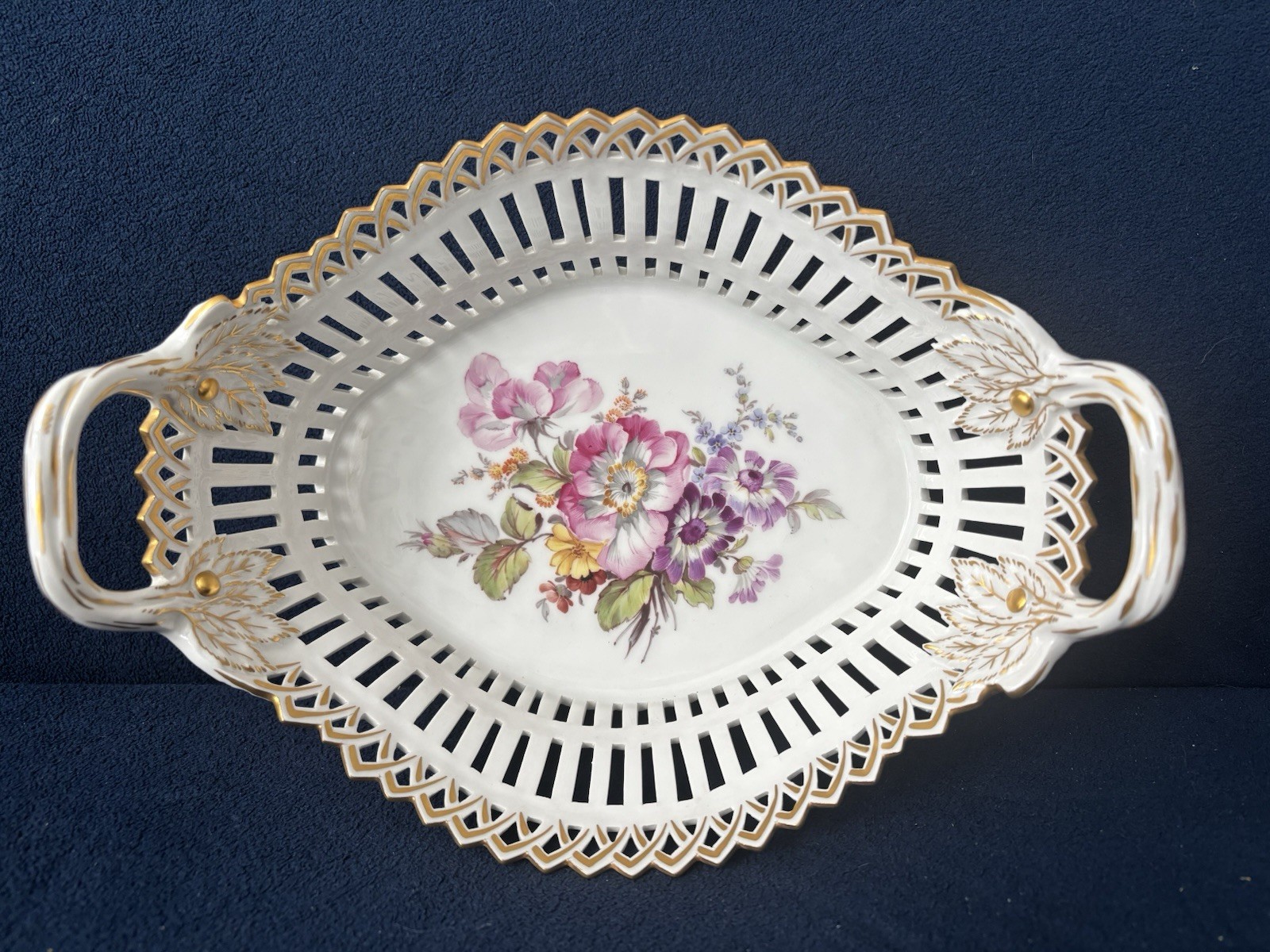 Antique Early 1900s KPM Berlin Porcelain Reticulated Floral Basket