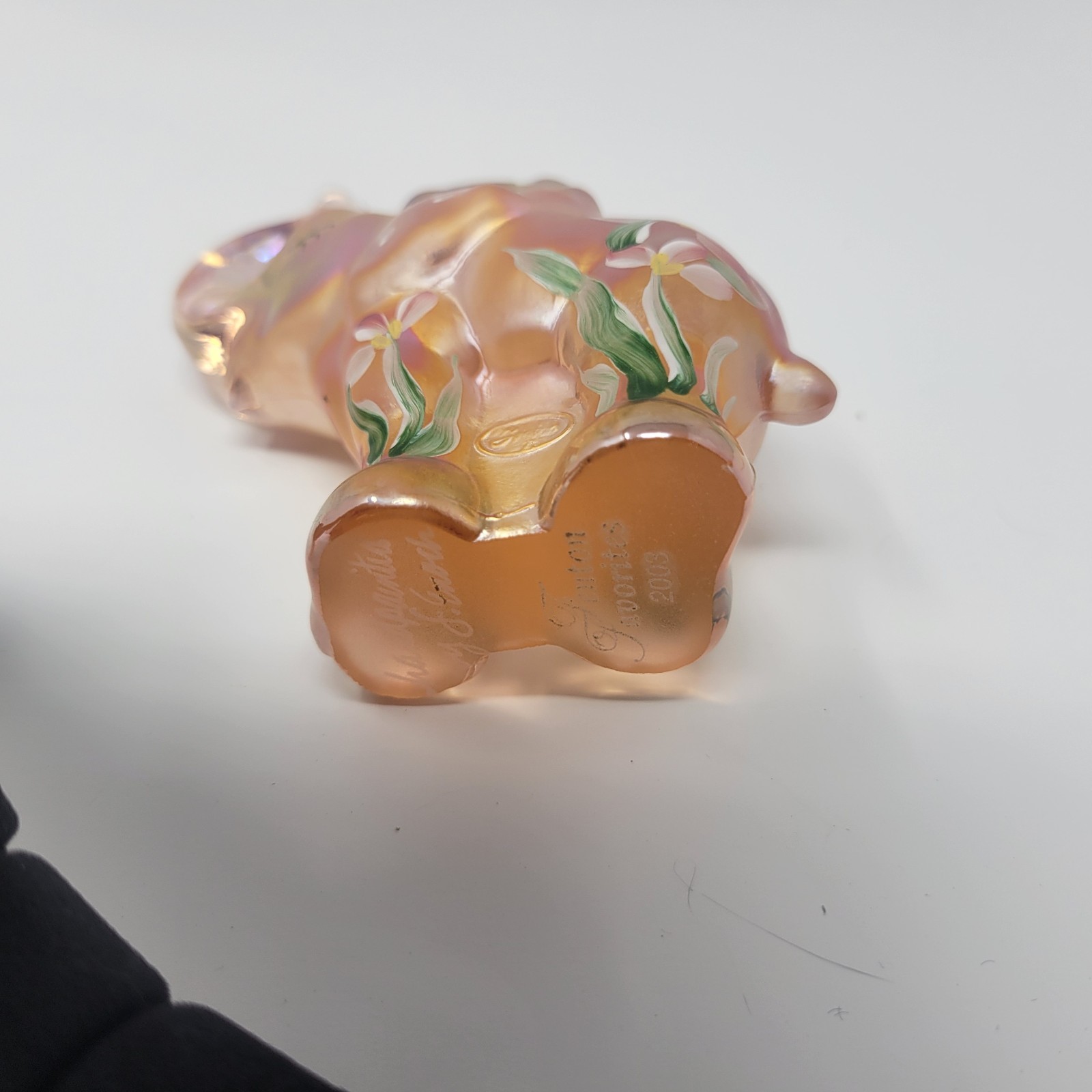 Vintage Fenton 4″ Little Peach Iridescent Elephant Purple Hand Painted Rare