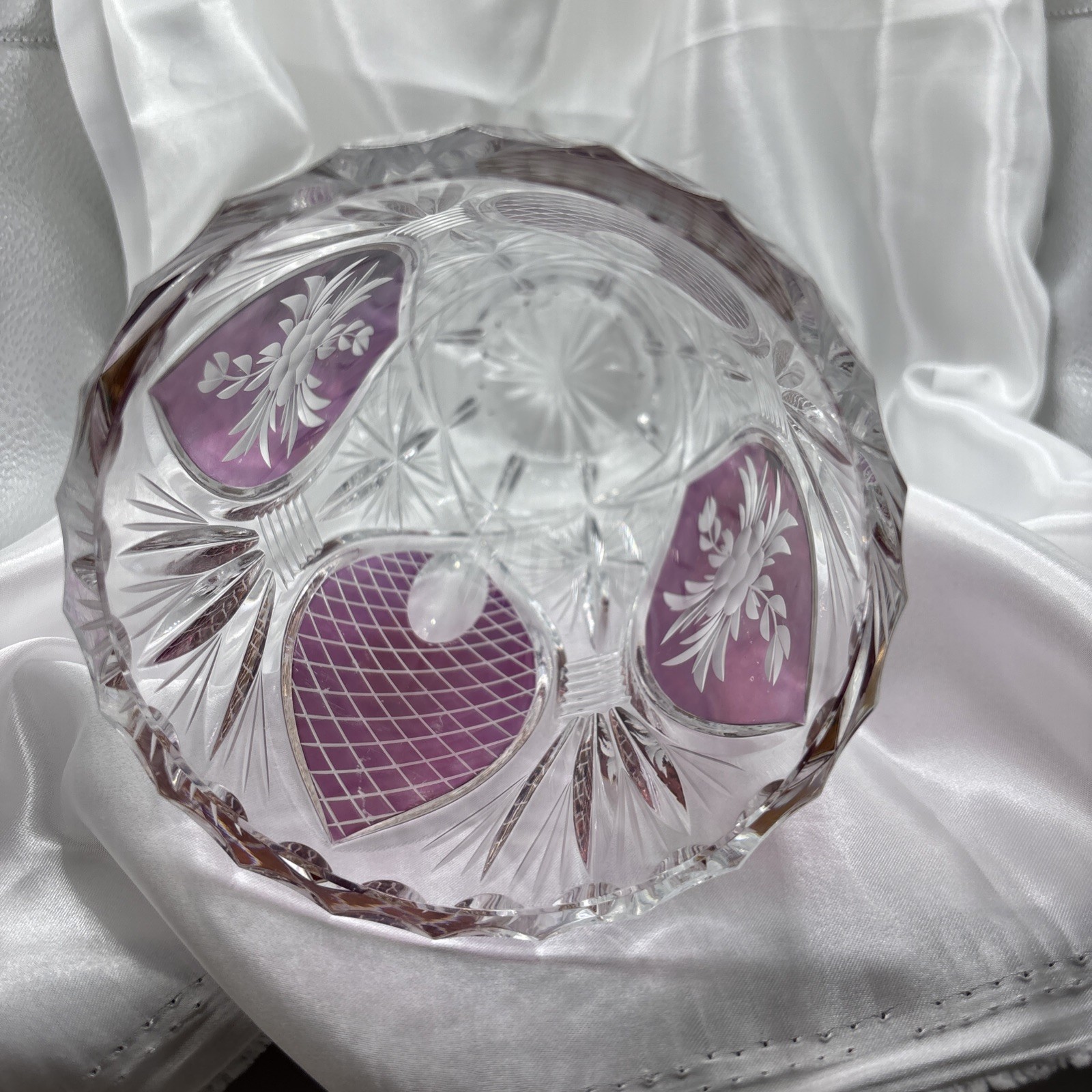 Vintage Amethyst Flashed Cut-to-Clear Lead Crystal Floral Vase