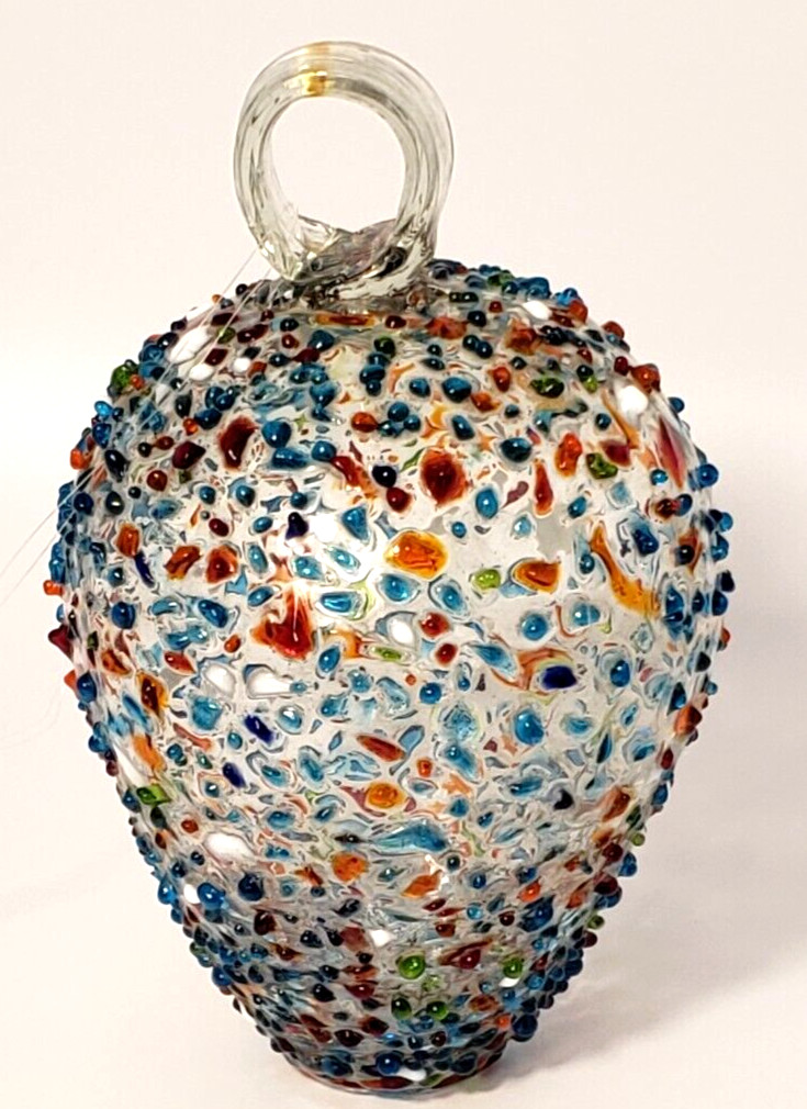 Blown Glass Hanging Dew Drop Sun Catcher Confetti Pebbled Handcrafted Art