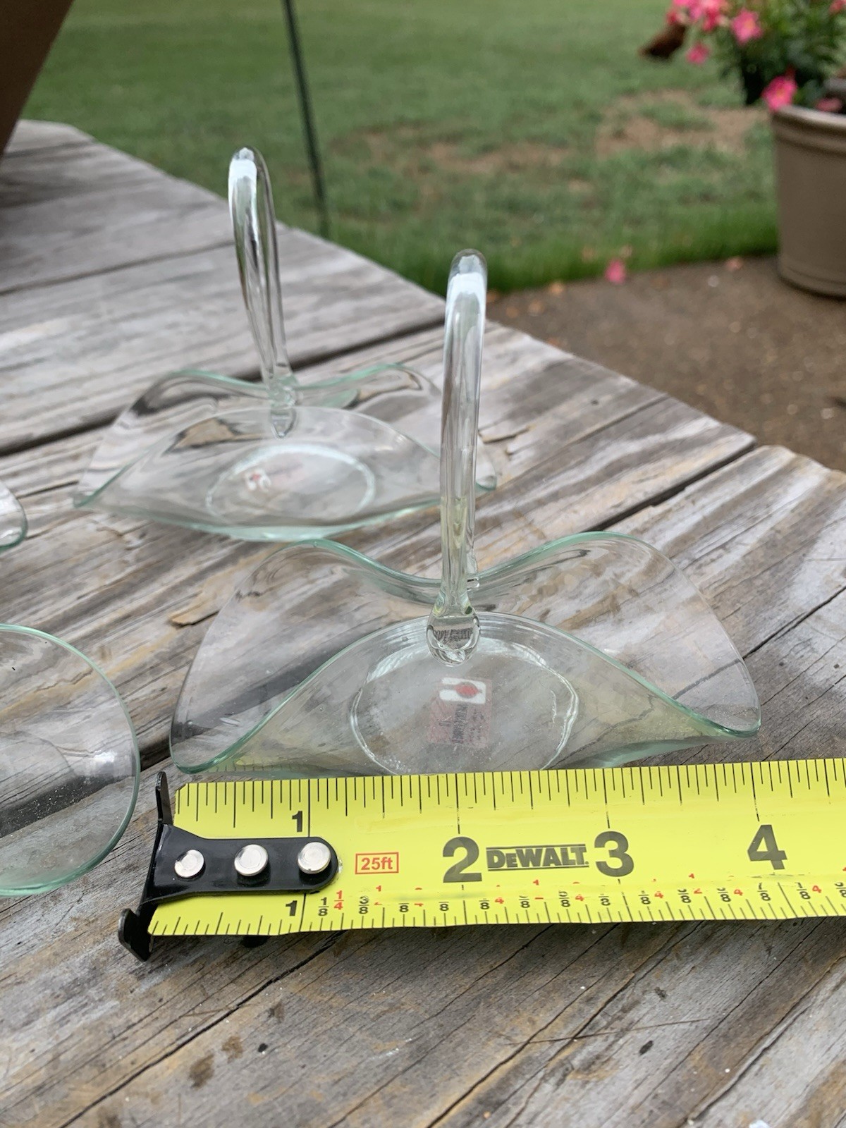 Vtg Art Glass Clear Green Recycled Basket Pinched Style La Mediterranean Spain