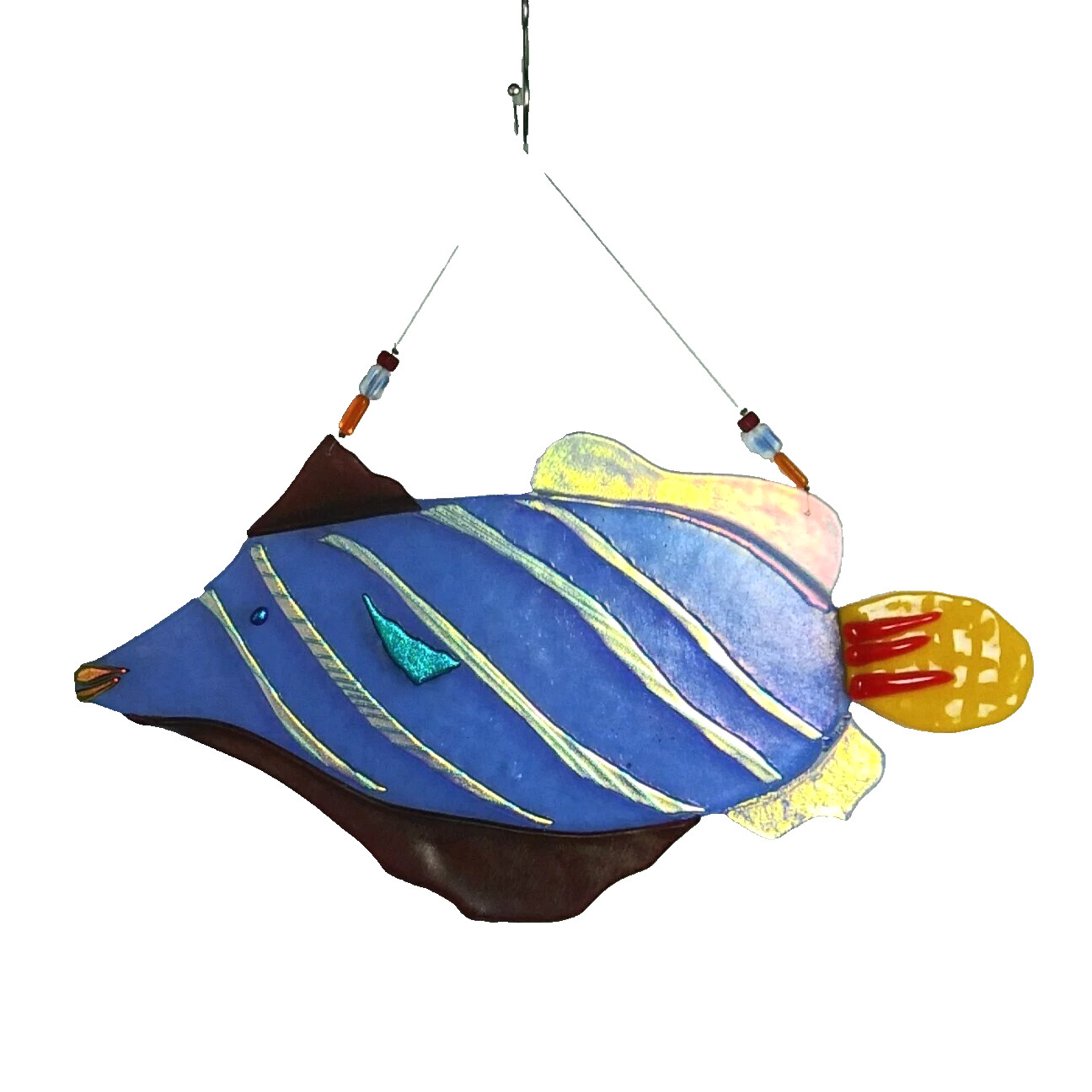 Handmade Iridescent Fused Glass Art Fish Suncatcher Window Wall Hanging 13″