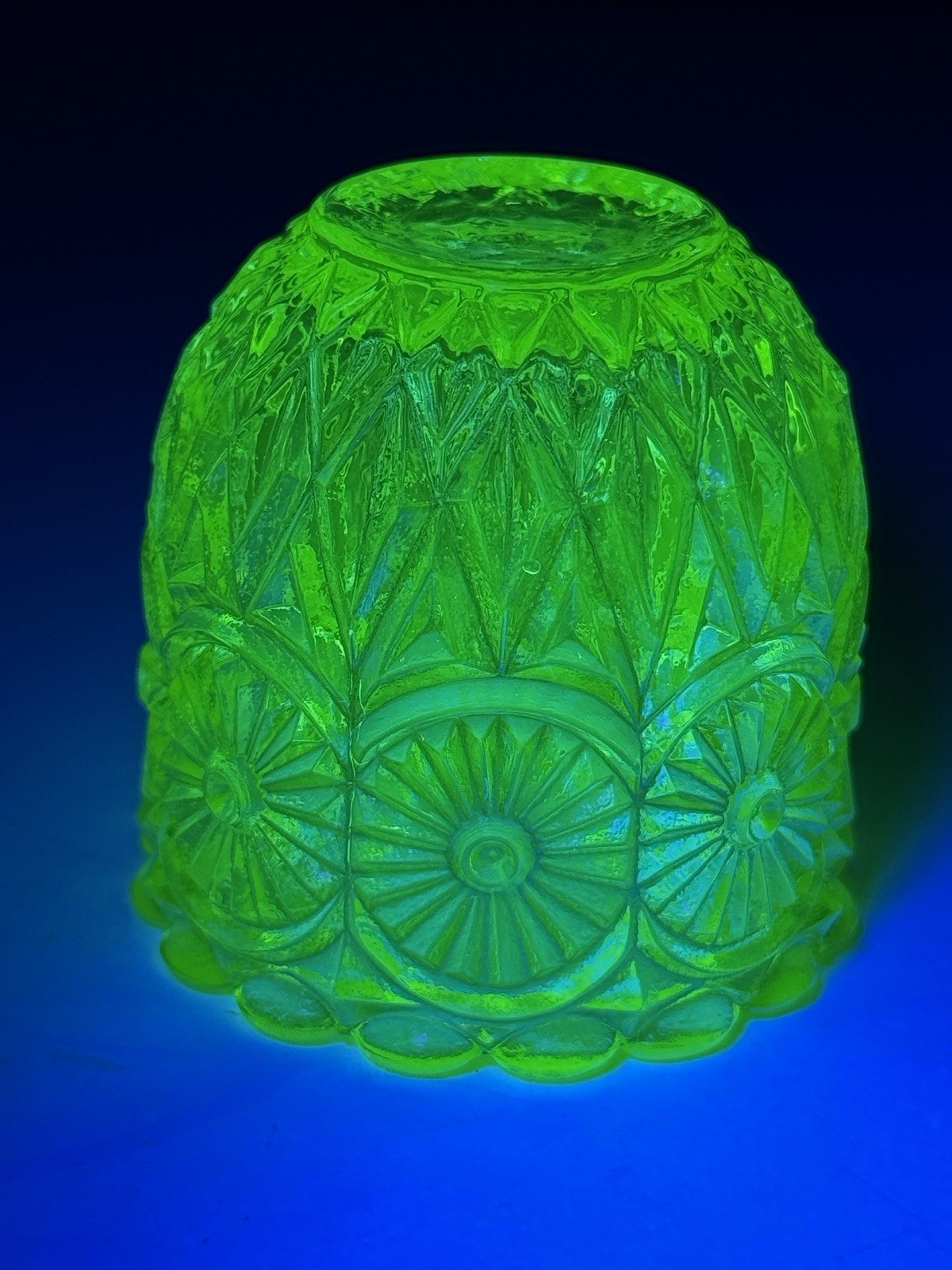 Faroy Toothpick Holder/Votive Yellow Vaseline Uranium Glass Glows USA