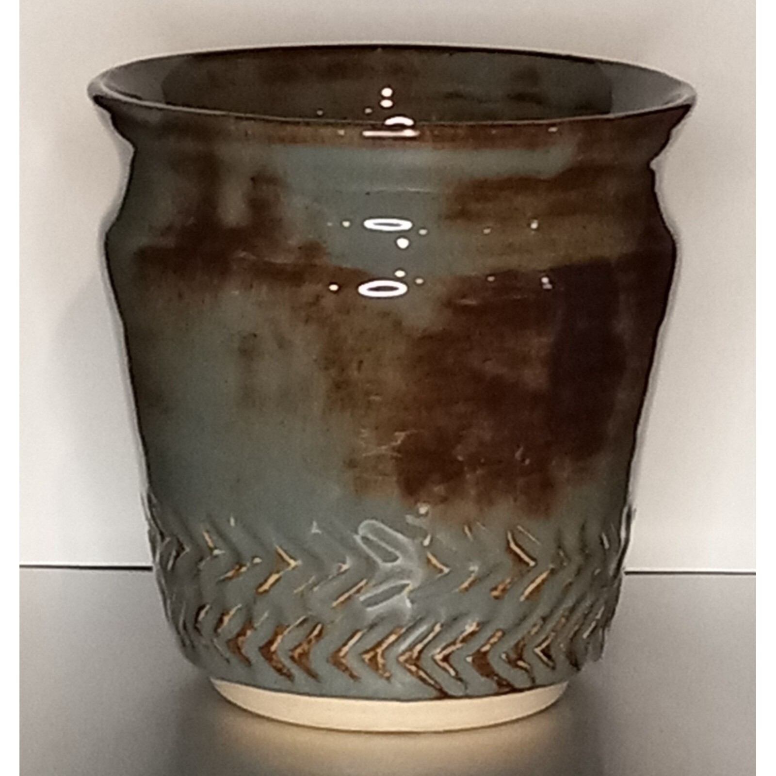 Artist Signed Studio Pottery Arrow Design Vase Pot Planter Vessel Glazed Boho