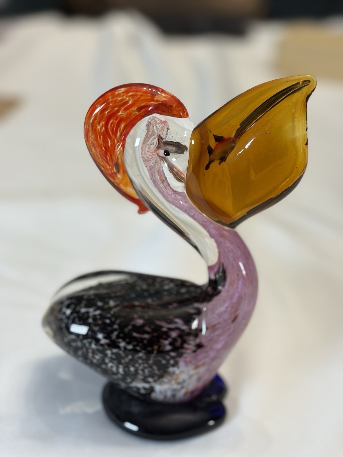Art Glass Pelican Bird with Fish in Mouth Beak Sculpture Figurine * Hand blown