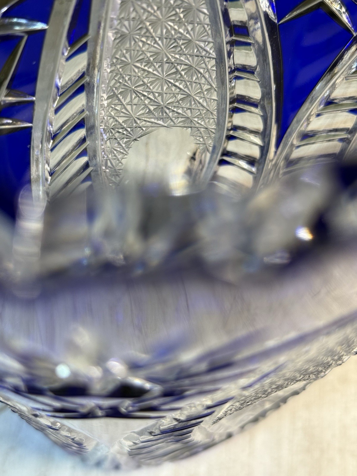 Cobalt Blue Lead Crystal Oval Vase Starburst Germany 10.5 In EUC