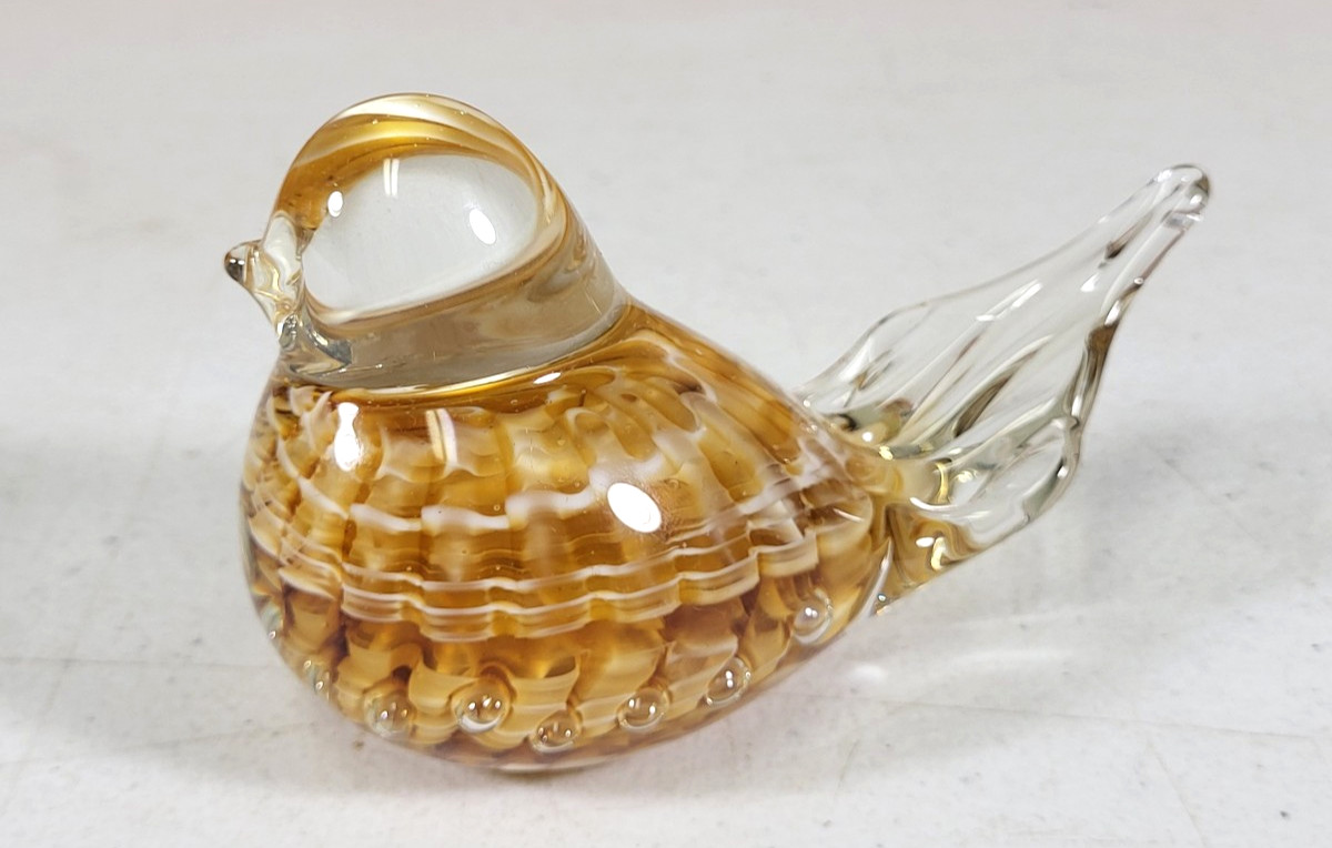 Vintage Joe St. Clair Amber Brown Swirl Bird Paperweight
