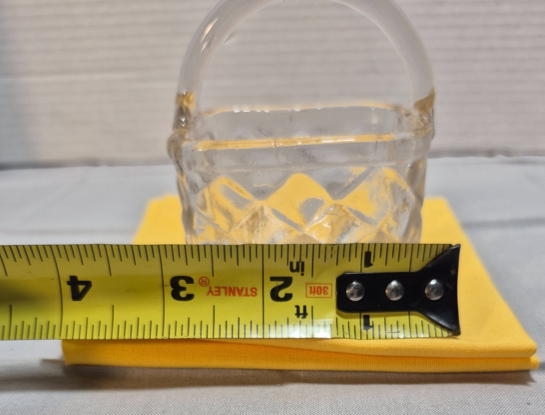 Set of 2 glass baskets. one clear and one opaque. 3 inch size with basket weave.