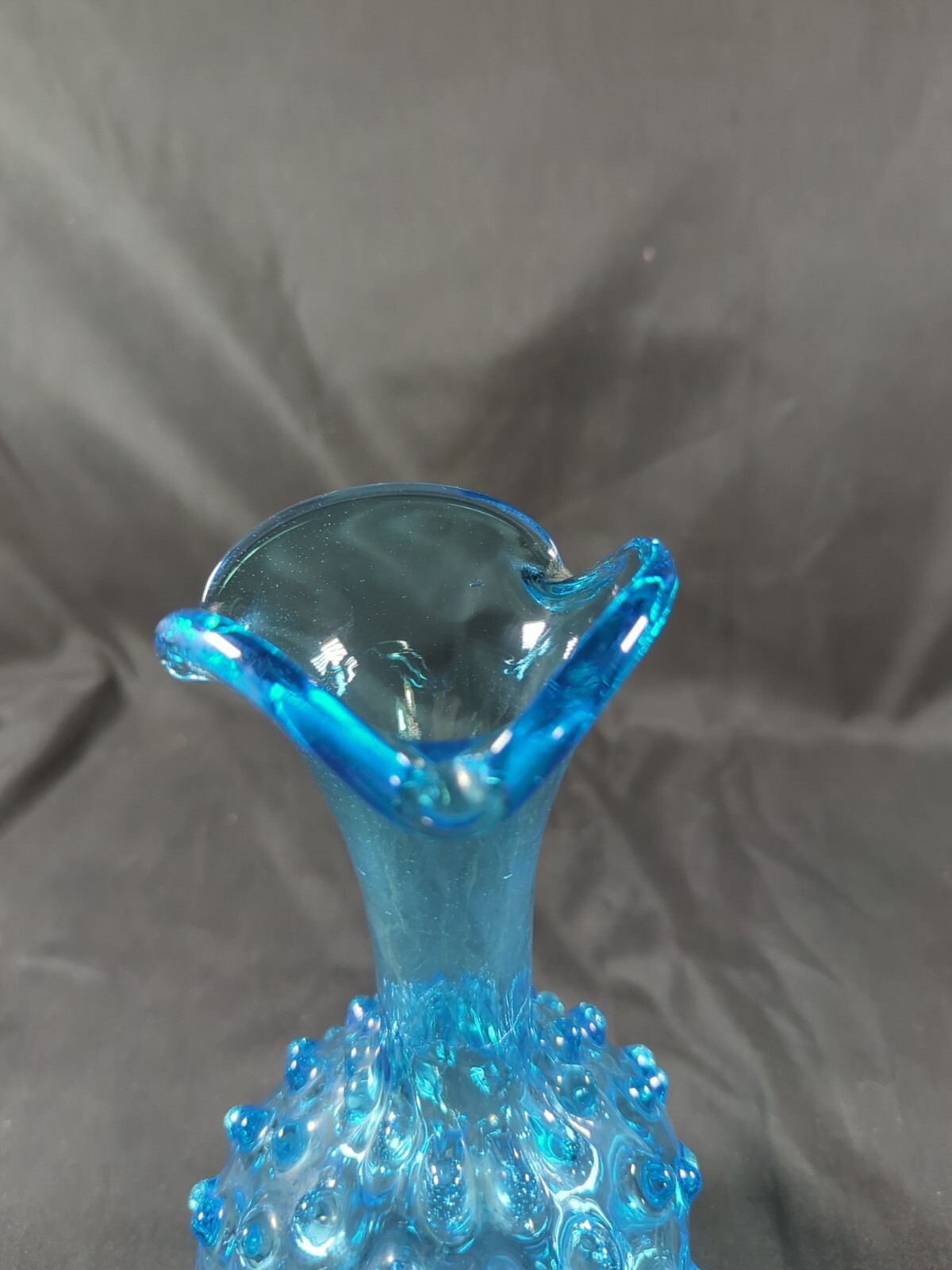 Empoli 1950’s Clear Aqua Blue Hobnail Angular Vase 7.75″ Tall Italy Art Glass