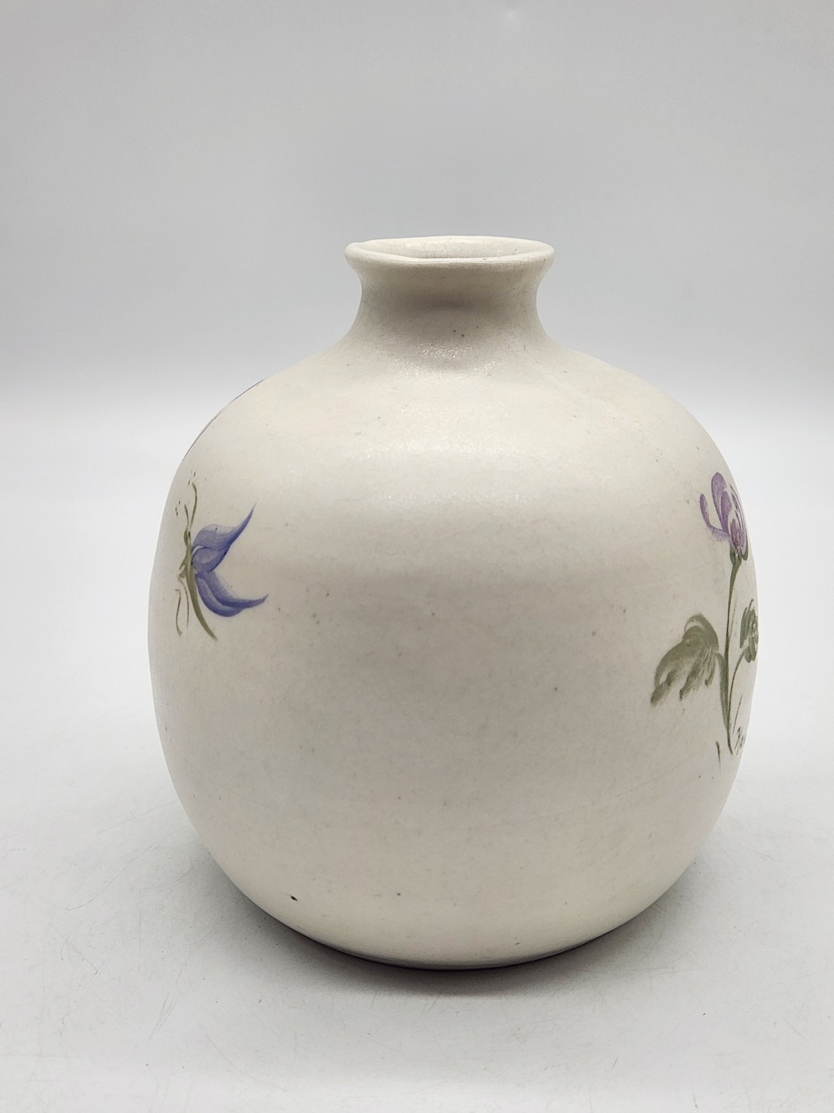 Hand Painted Studio Art Pottery Stoneware Vase Floral Butterfly Signed Karin