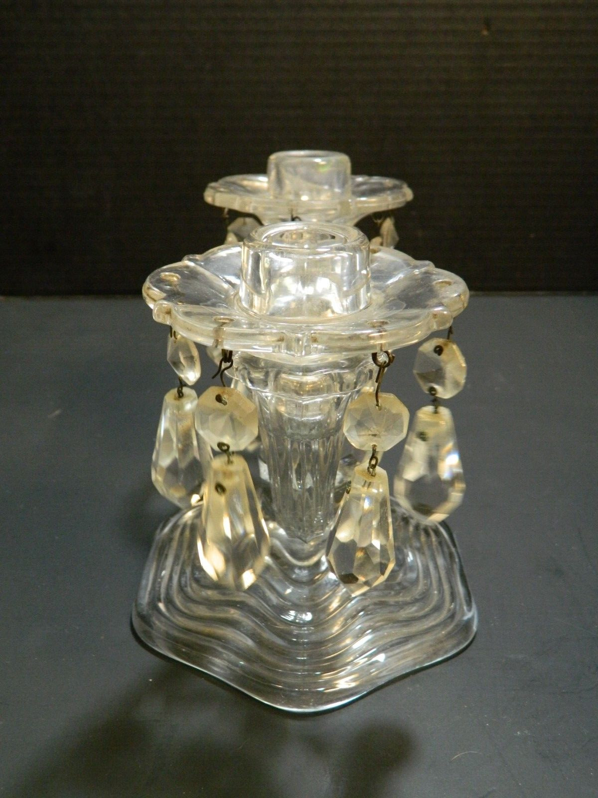 Vintage Duncan Miller Caribbean Double Candelabra w/ Short Crystals 6.5″x8″ Exc