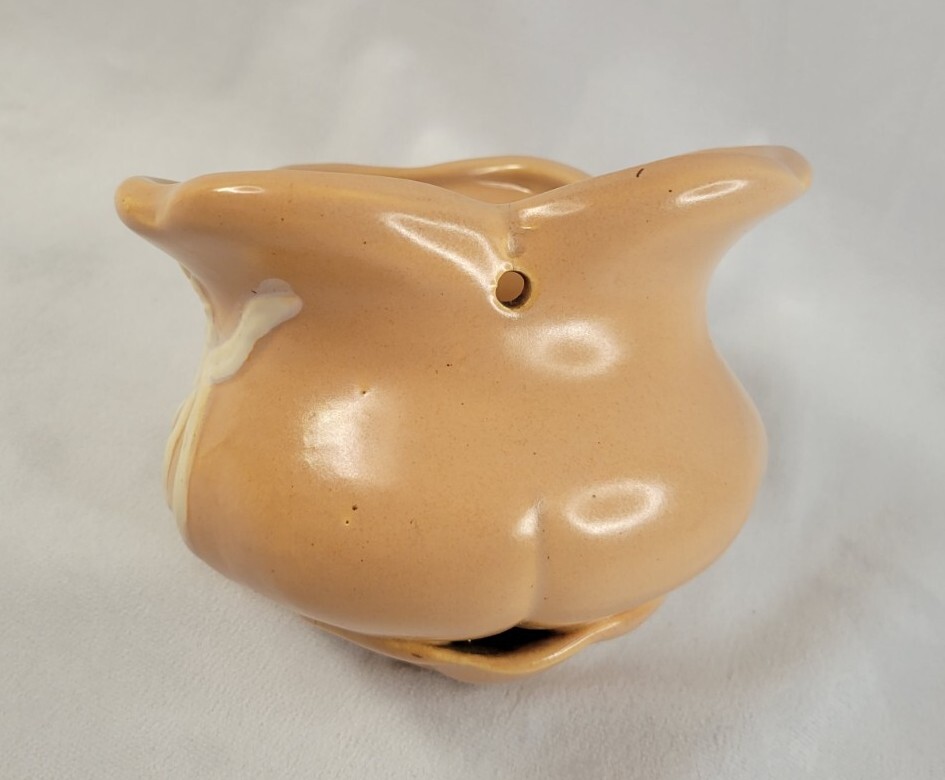 Vintage WELLER POTTERY Peach & White HANGING PLANTER BASKET With Drainage.