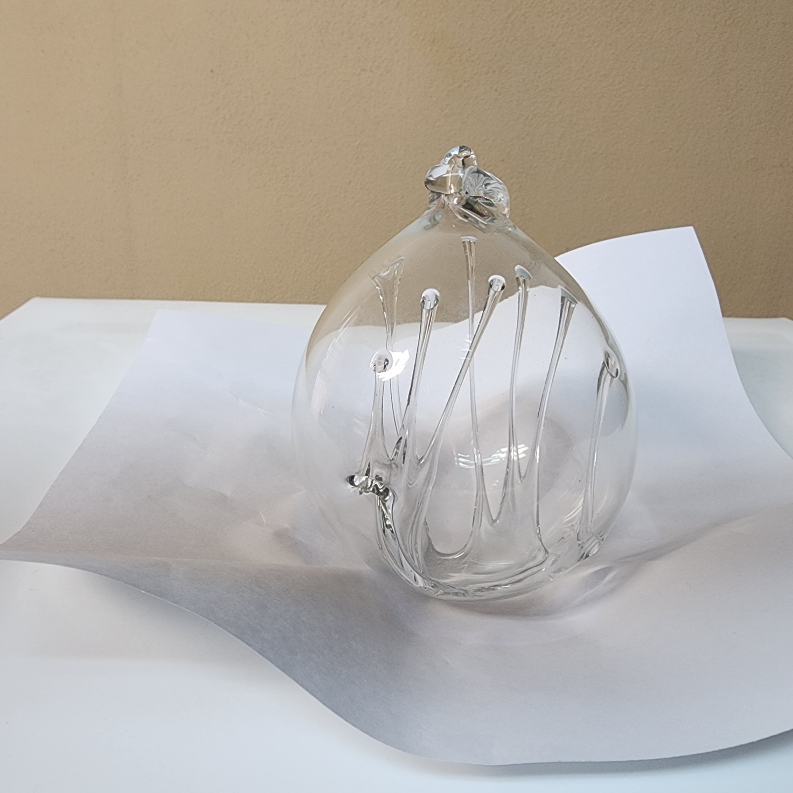 Vtg Parise Vetro MCM Clear Art Glass Hand Blown Dripping Strands Round Ornament