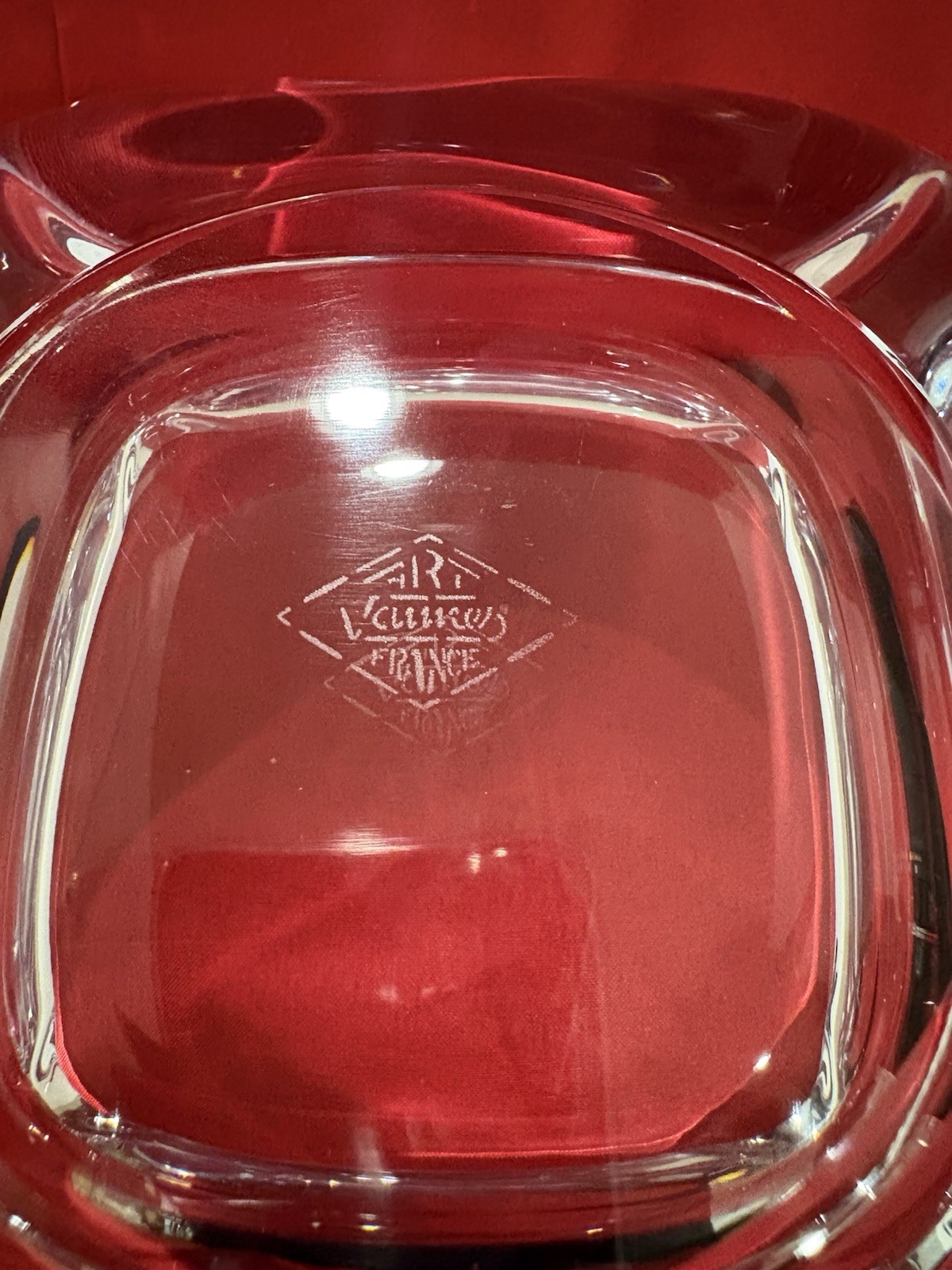 Mid-Century Art Vannes France Heavy Crystal Art Glass Square-Shaped Ashtray