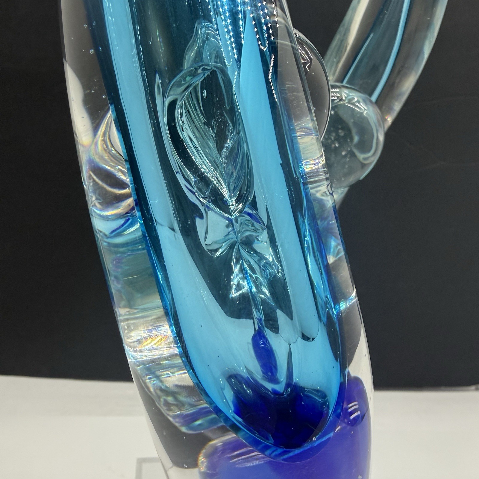 Studio Art Glass Sculpture Abstract Family Infinity Form Cobalt Aqua Hand Blown