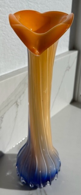 Jack In The Pulpit Vase 11.5” Peach White Blue Calla Lily Ribbed Hand Blown