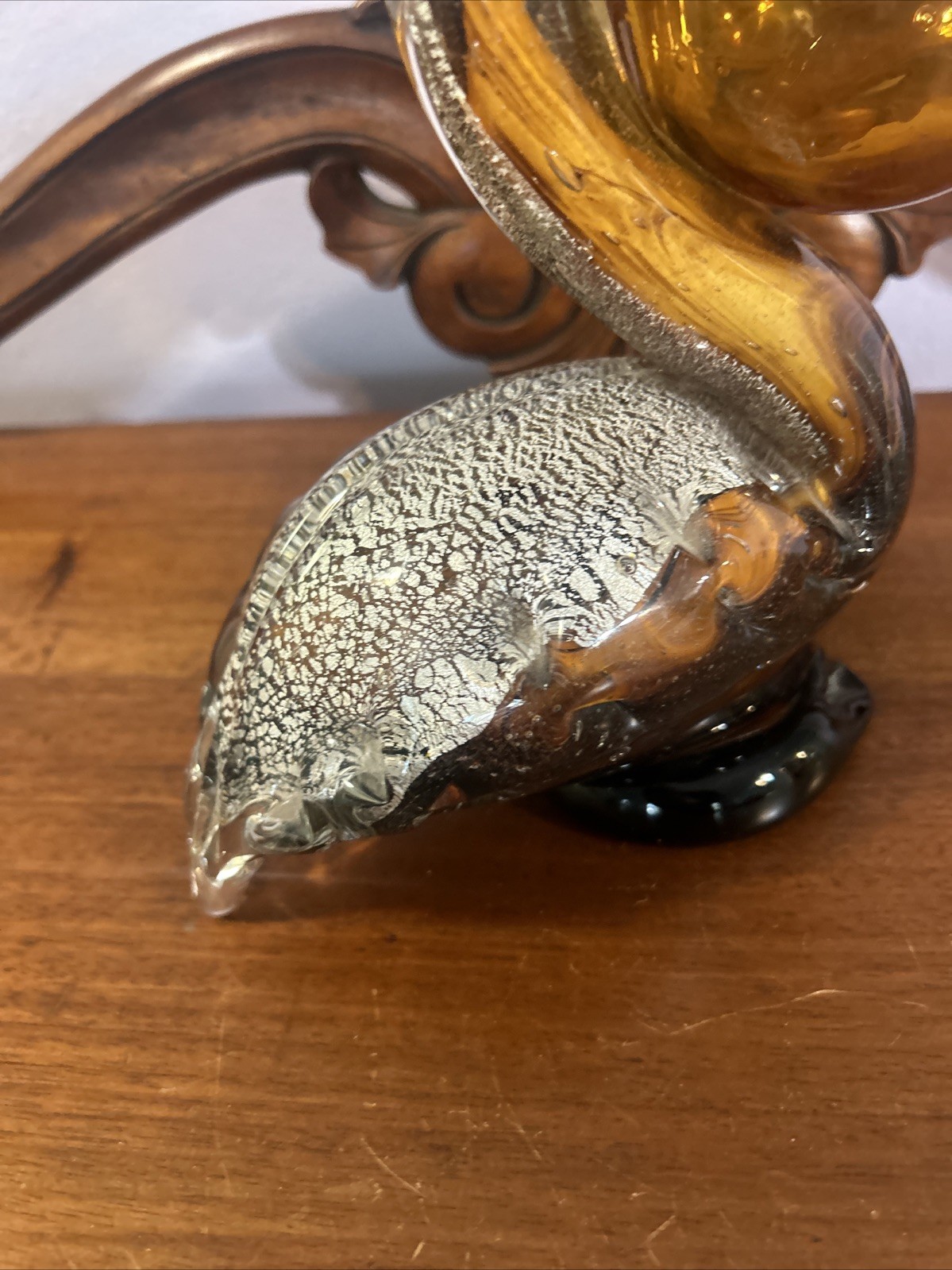 Vinci Brown Pelican Art Glass Sculpture Hand Fused Dynasty Gallery Vintage 11″