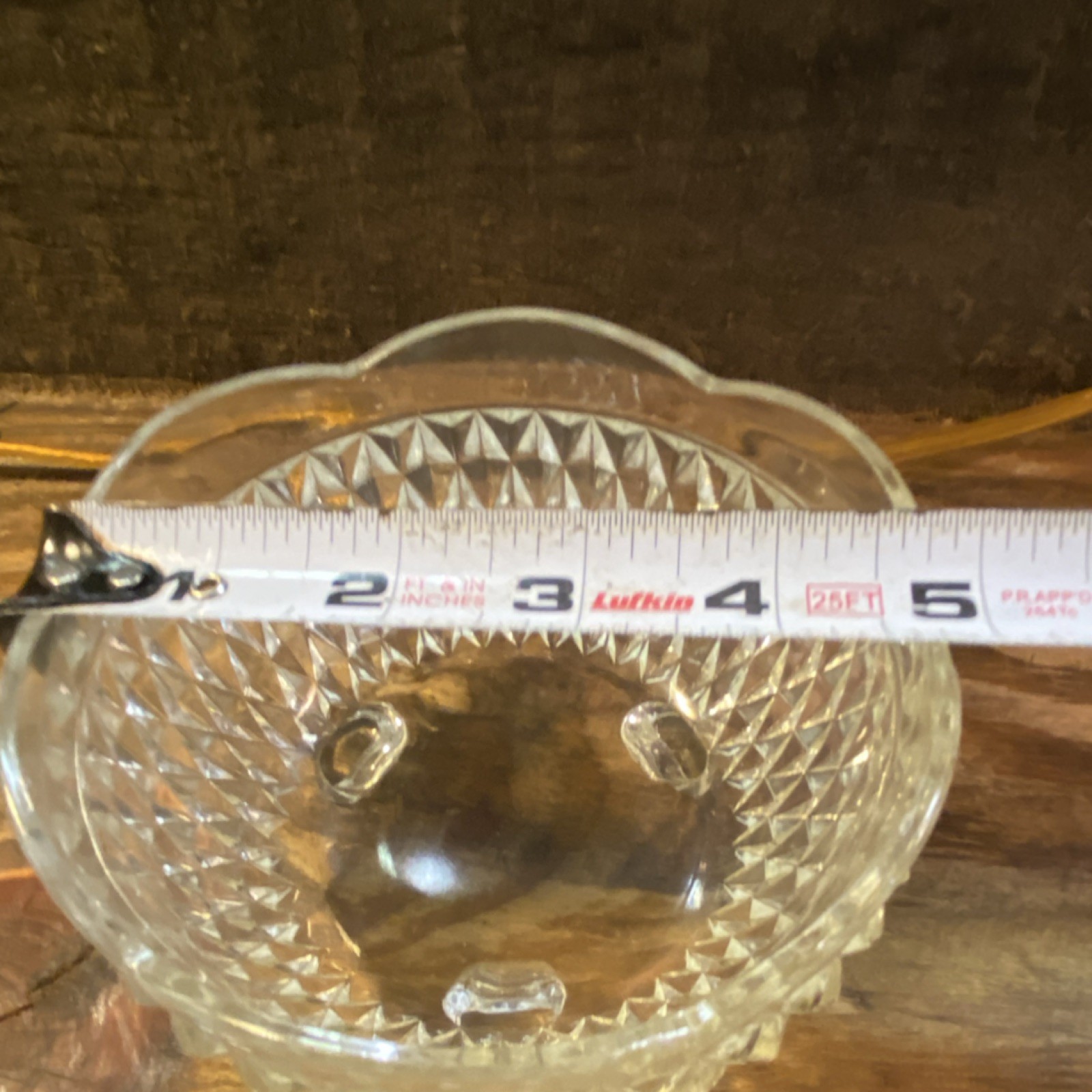 Clear Pressed Cut Glass Pedestal Ashtray, Round, Decorative, 5 in Diameter