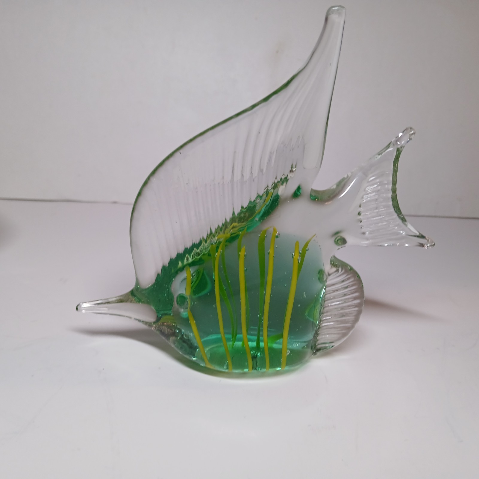 Lot of 4 Vintage Murano Style Glass Angelfish Figurines Blue, Green, White,Clear