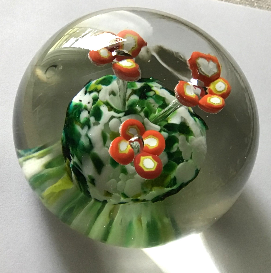 Vintage Bohemia Czechoslovakia Hand Made Paperweight Three Orange Flowers 3 Inch