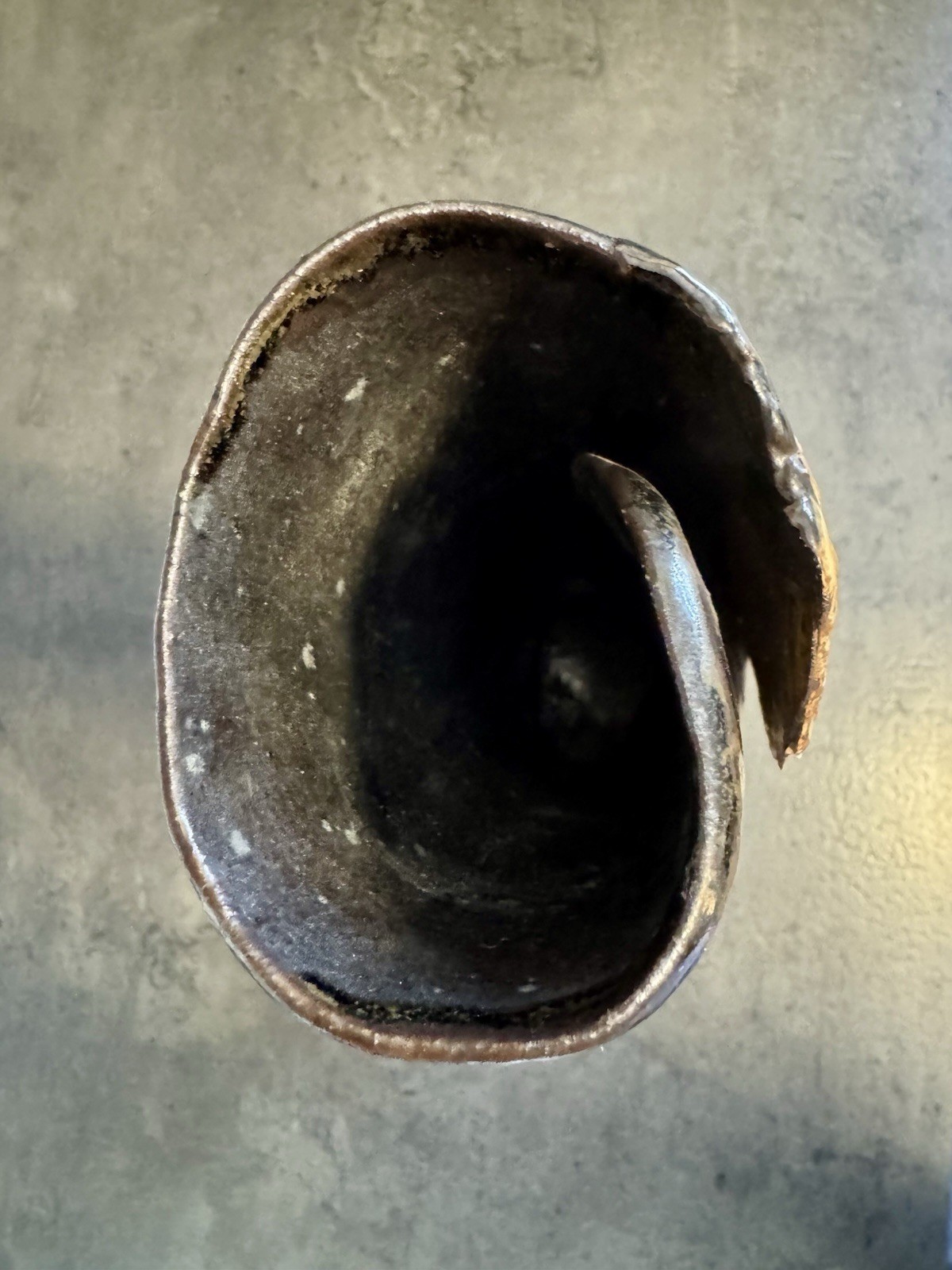 Large 16” Mid Century Brutalist Studio Art Pottery Scrolled Slab Vase