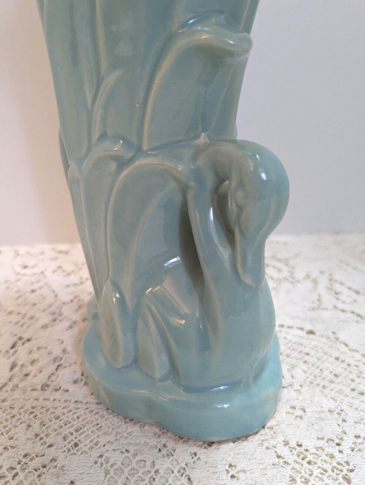 McCoy Pottery Matte Turquoise Swan Vase Vtg Classic 9.25 In.