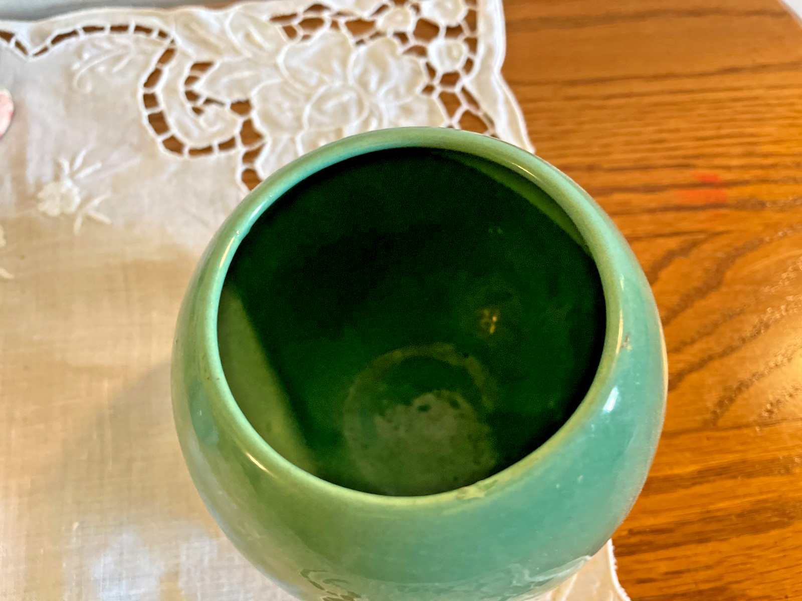 Vintage Haeger Pottery Orb Planter Vase Round Green 3.75″ USA EUC