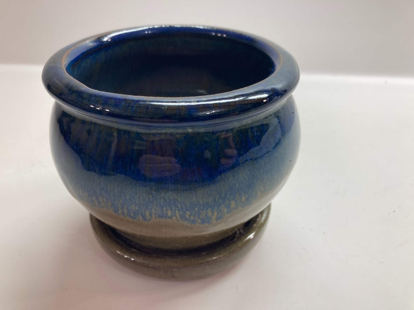 Vintage Planter, Pottery Mid Century Blue Gray Drip Glaze flower pot small art