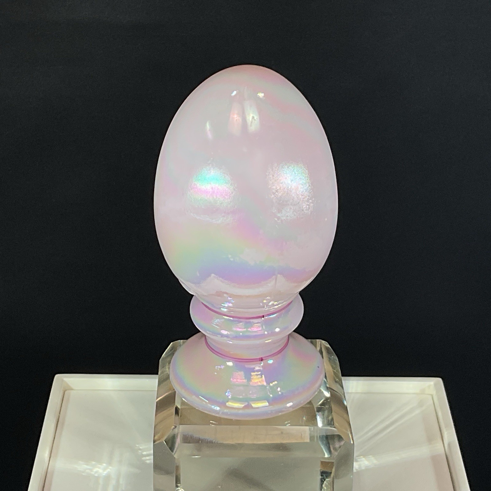 VTG Signed Cutshaw FENTON Glass Iridescent Pink Egg Hand Painted Floral Pedestal