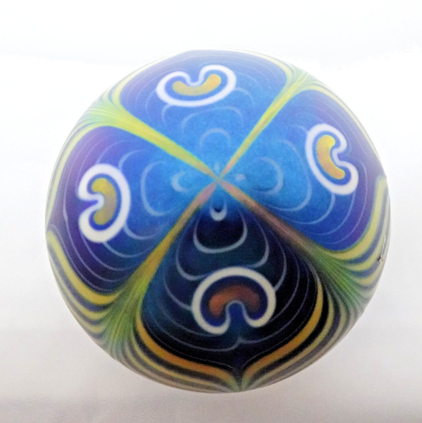 Signed Grant Randolph Studios Art Glass Pulled Feather Peacock Paperweight 82/86