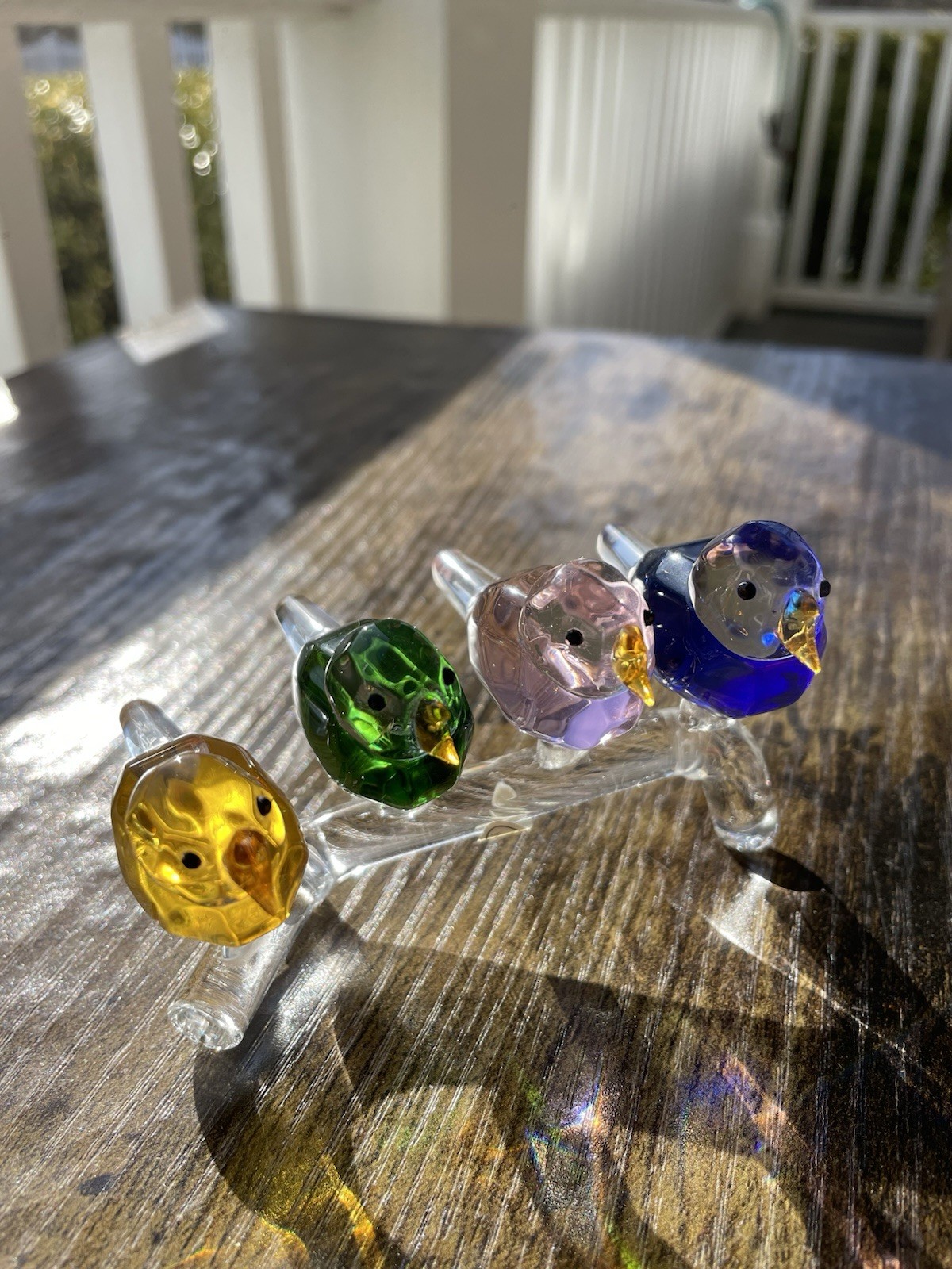 Handblown Glass Birds (4) on a Branch Multicolor Crafted Elegant