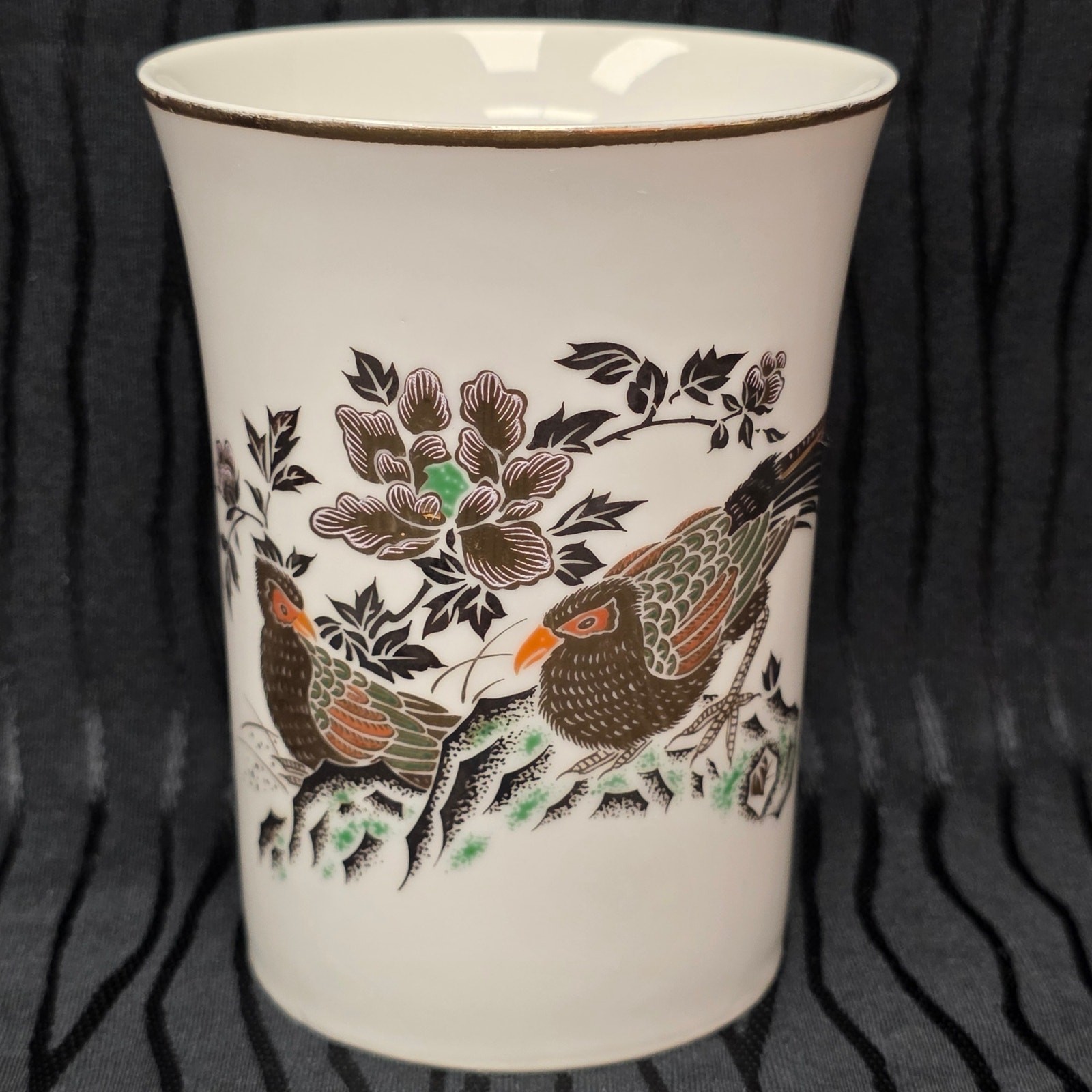 Vintage Peking East Fine China 4” Vase Bird Floral Asian Chinoiserie Gold Rim