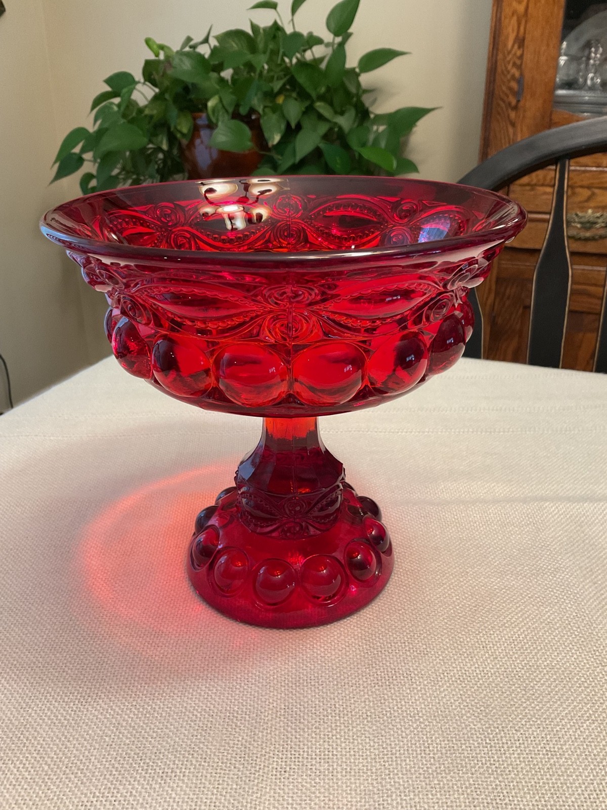 VTG L E Smith Eyewinker Ruby Glass 7″ tall Compote