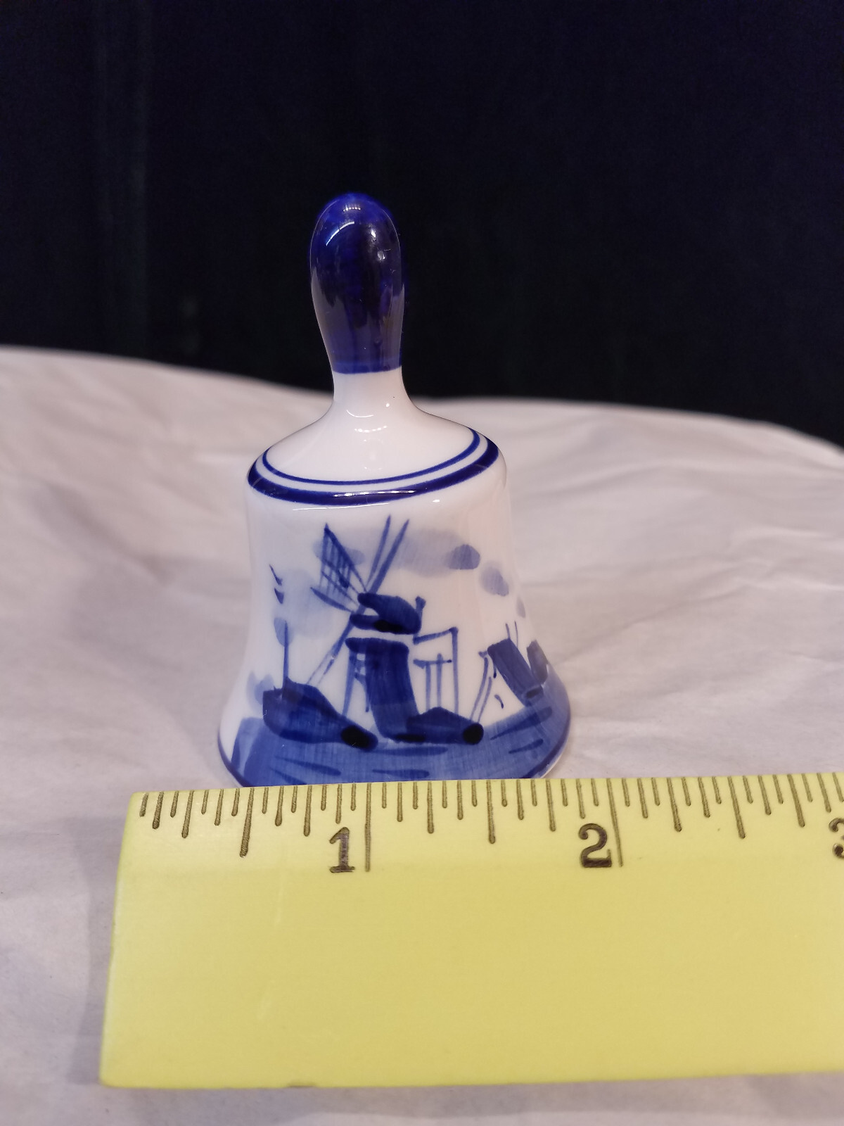 Handpainted Delfts Blue Miniature 2-3/4 Inch Tall Windmill Bell Ceramic