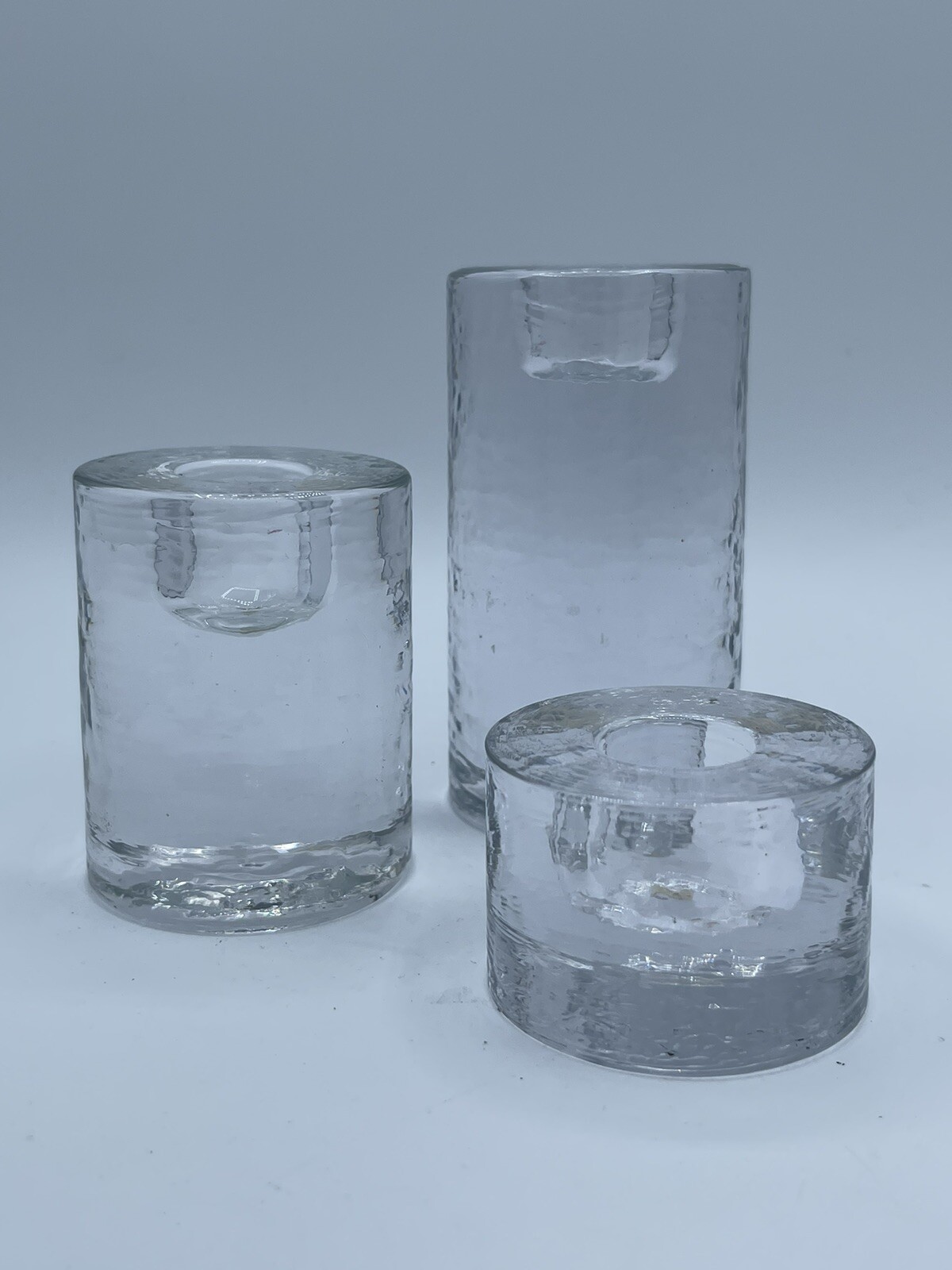 Vintage Handmade “Frozen Ice” Style Glass Taper Candle Holders Made in Thailand