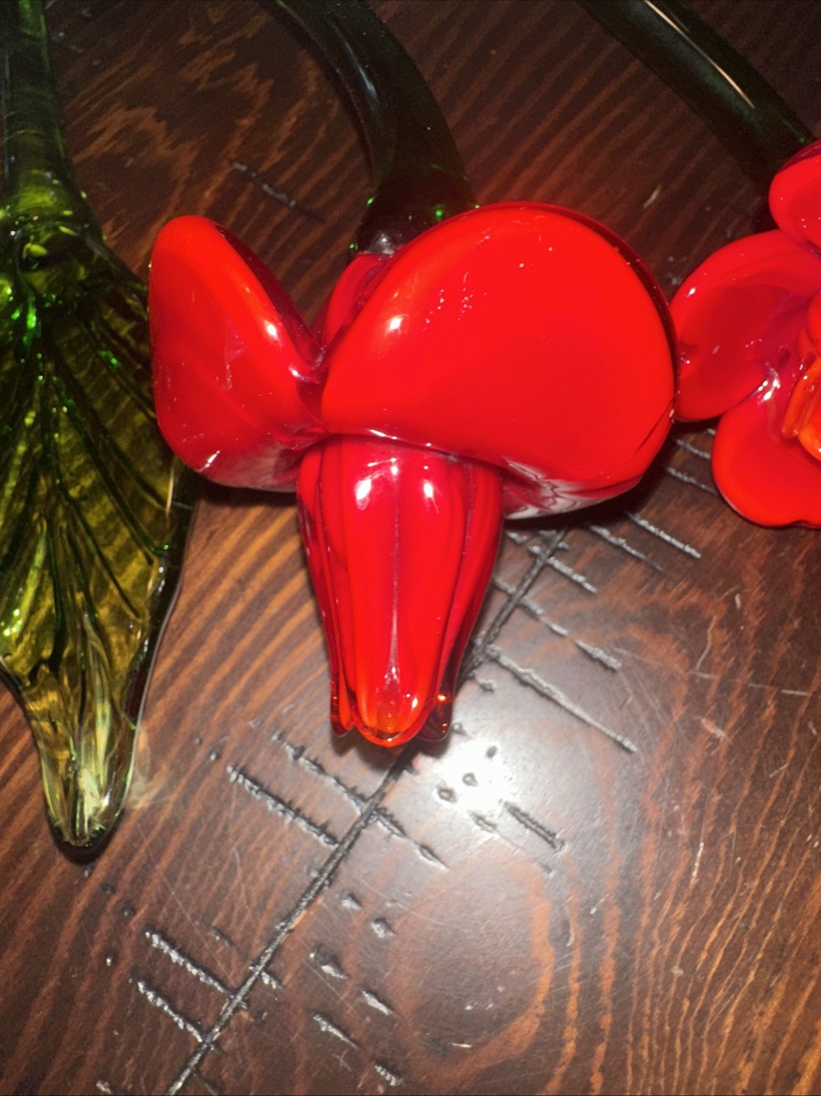 4 Pc VTG Hand Blown Art Glass Flowers 11.5” Stem + 1 Leaf Murano Style