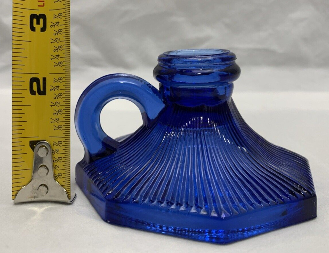 L. E. Smith Glass Company Sapphire Blue Candlestick Candle Stick Holder Pair Set