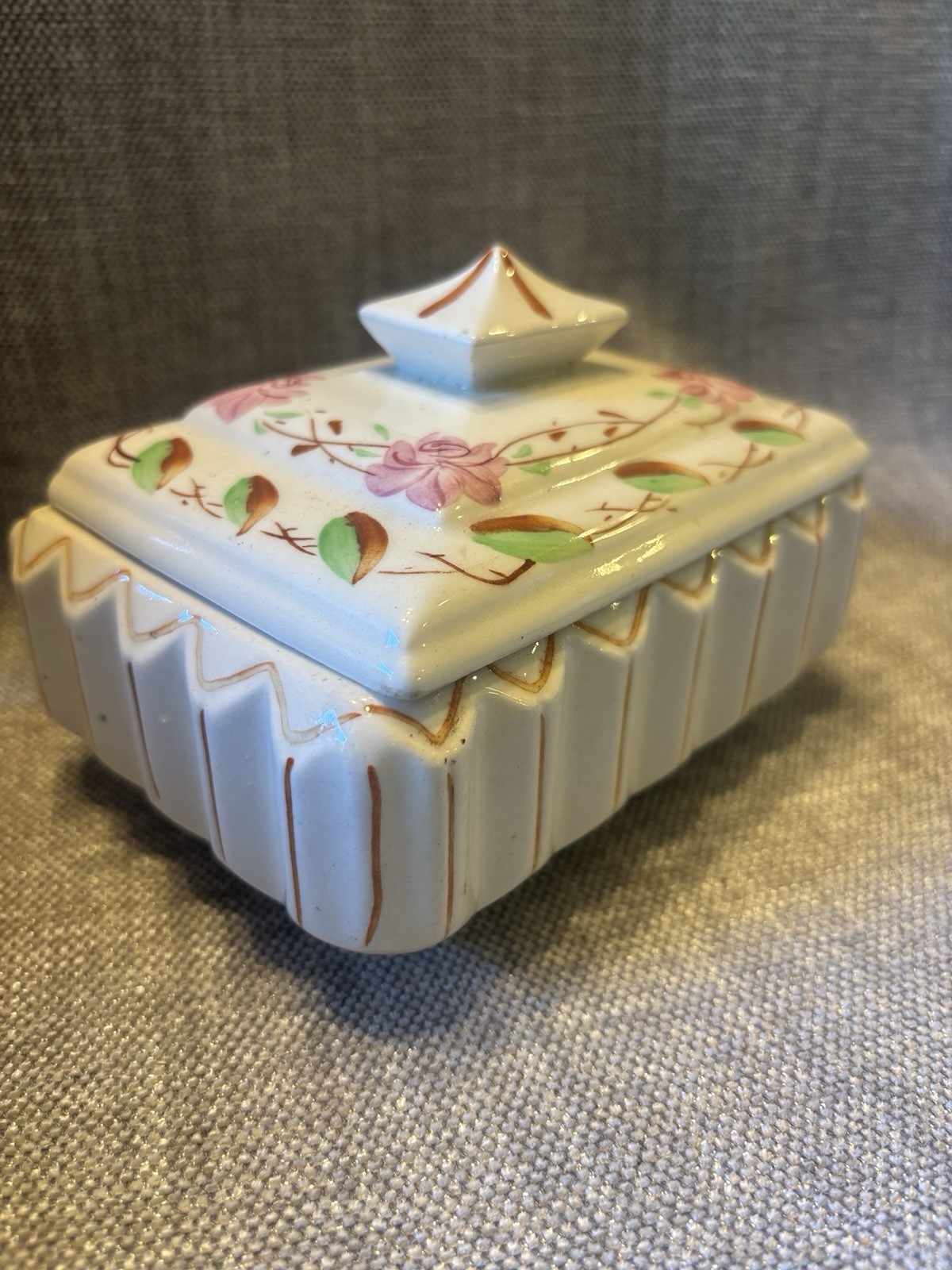Blue Ridge Rose Step HTF Vintage Sourthern Potteries Footed ornate lidded box