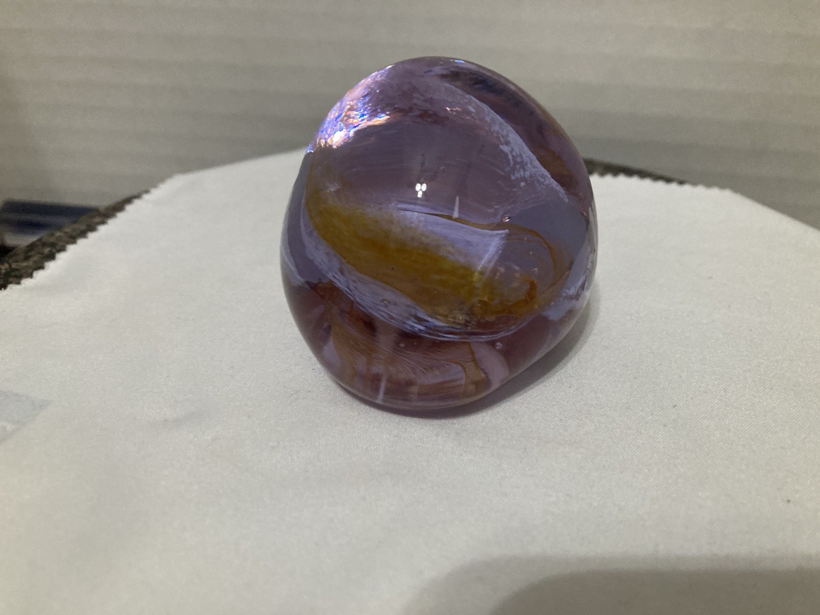 Caithness Art Glass Paperweight Pebble Scotland 7oz 2” Purple/Pink/Blue/Yellow