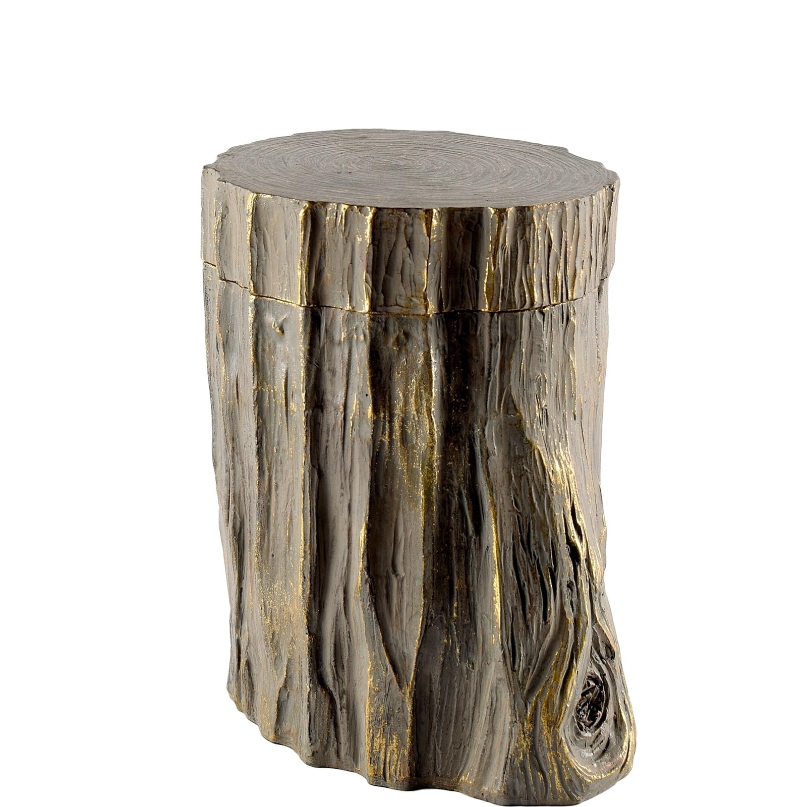 Willow I (Small) Brown Tree Stump Storage Box Gold Cabin Lodge Resin