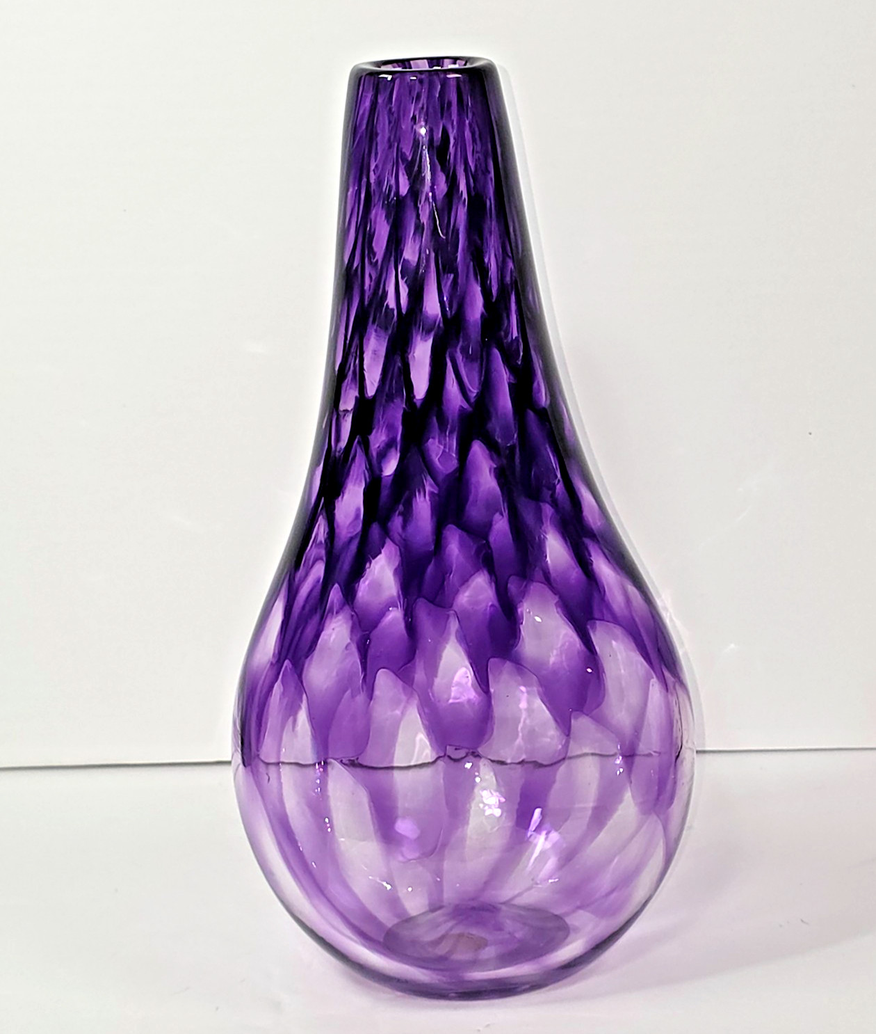 Flame Run Glass Vase Amethyst Zanfirico Swirl Purple Art Glass 10.5″ Luxury Vase