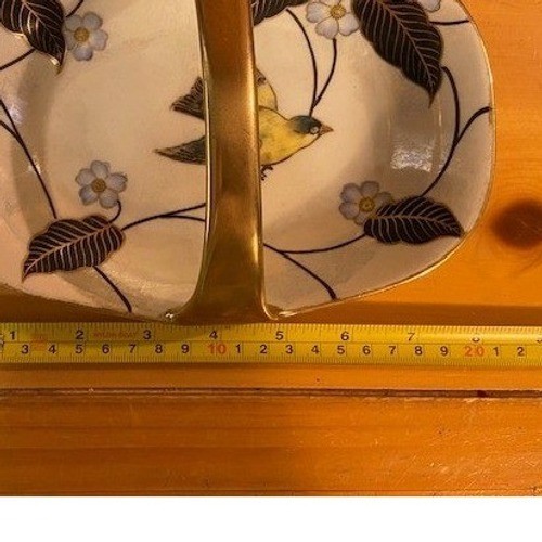 Antique Noritake Hand Painted Bird Floral Luster Porcelain Basket Candy Dish