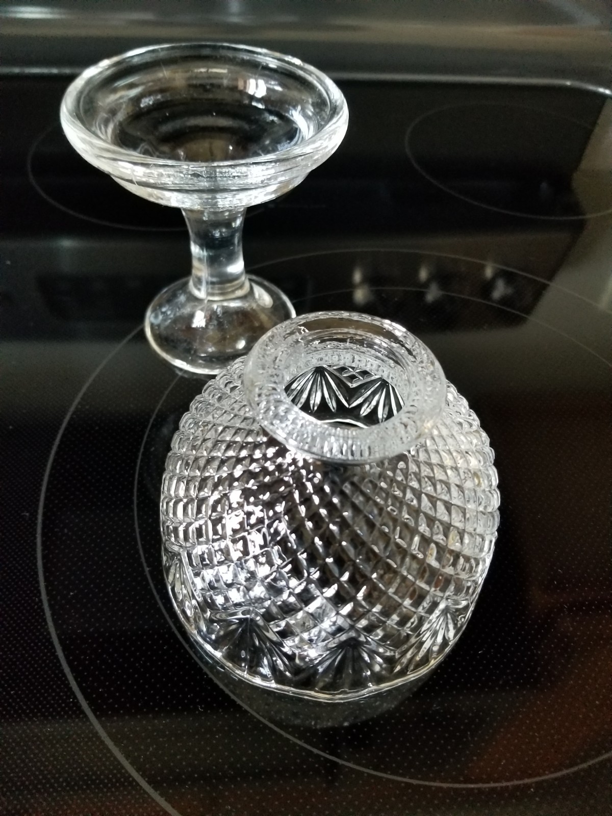 Vintage Partylite Clear Glass Fairy Lamp Tea Lite Pineapple Fan Diamond Pattern