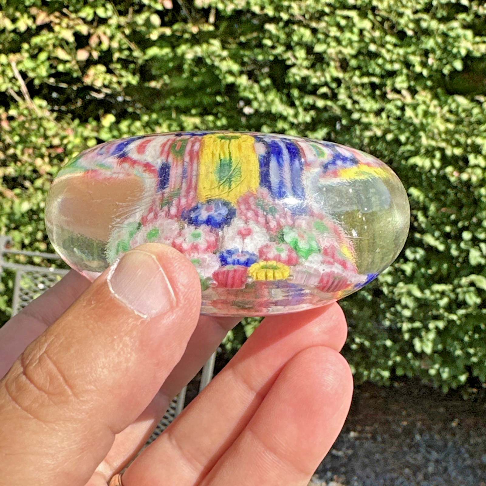 ANTIQUE CHINESE MILLEFIORI MULTI~COLORED CANES GLASS PAPERWEIGHT 1930’s