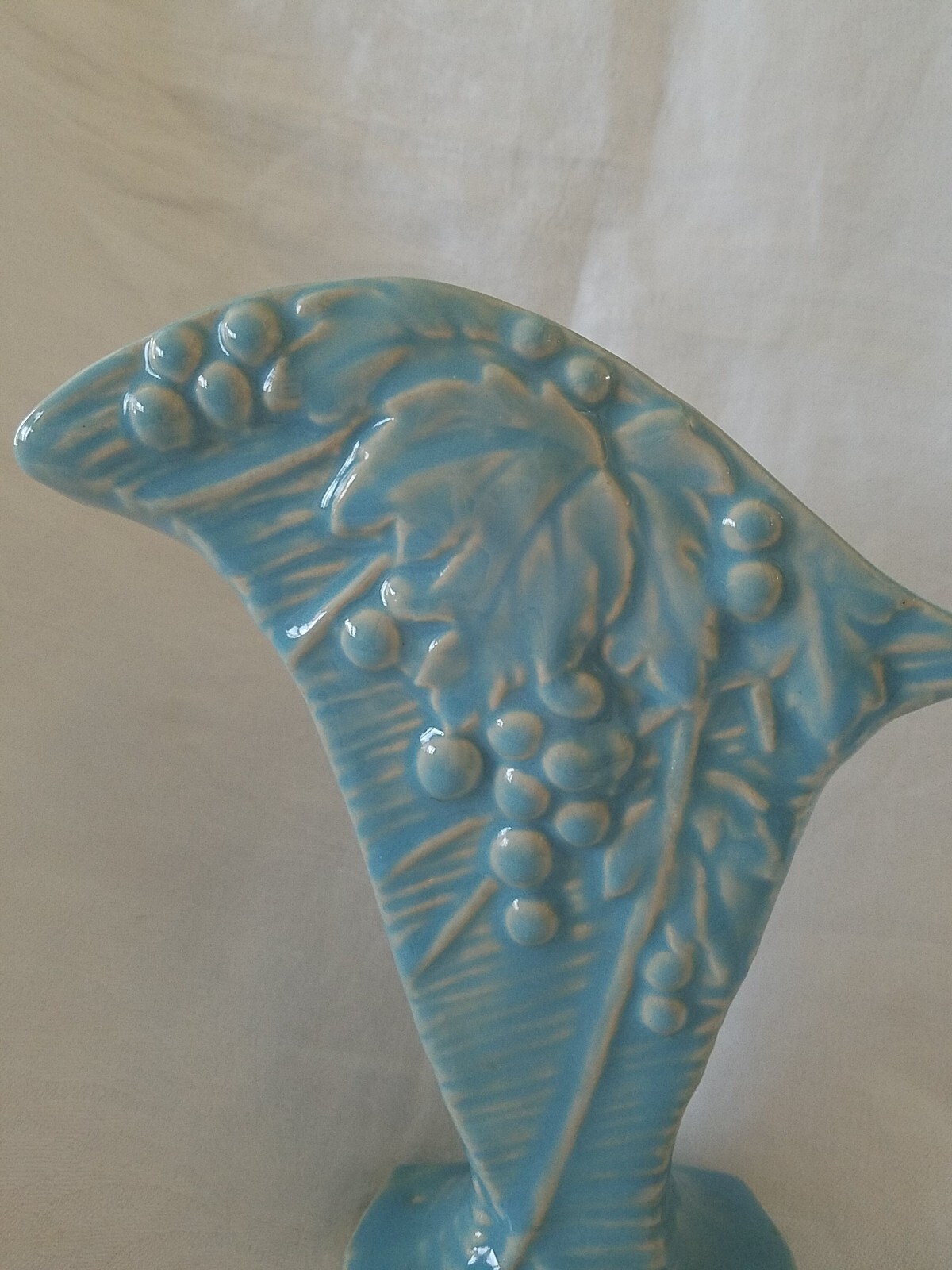 Robins’ Egg Blue Vintage McCoy art pottery Vase Leaves and Berries Design