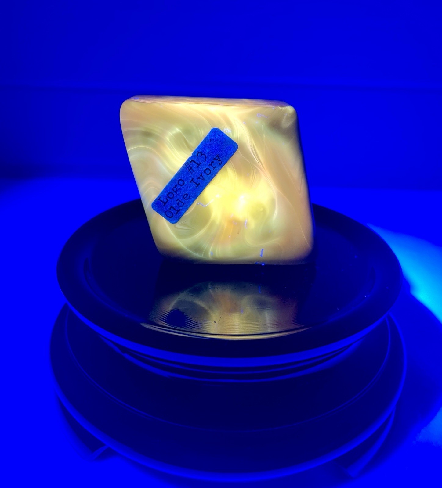 Vintage Boyd Crystal Art Glass #13 Old Ivory UV Reactive Logo Paperweight HTF