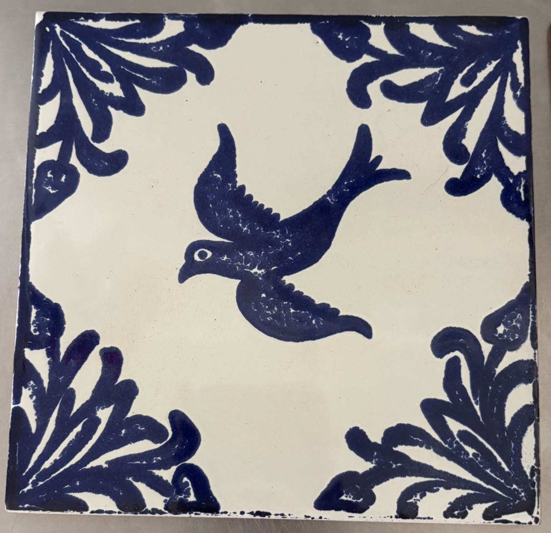 Lot of 4 Vntg Granada Spain Ceramic Tiles Doves & Flowers 5-7/8” Blue & White