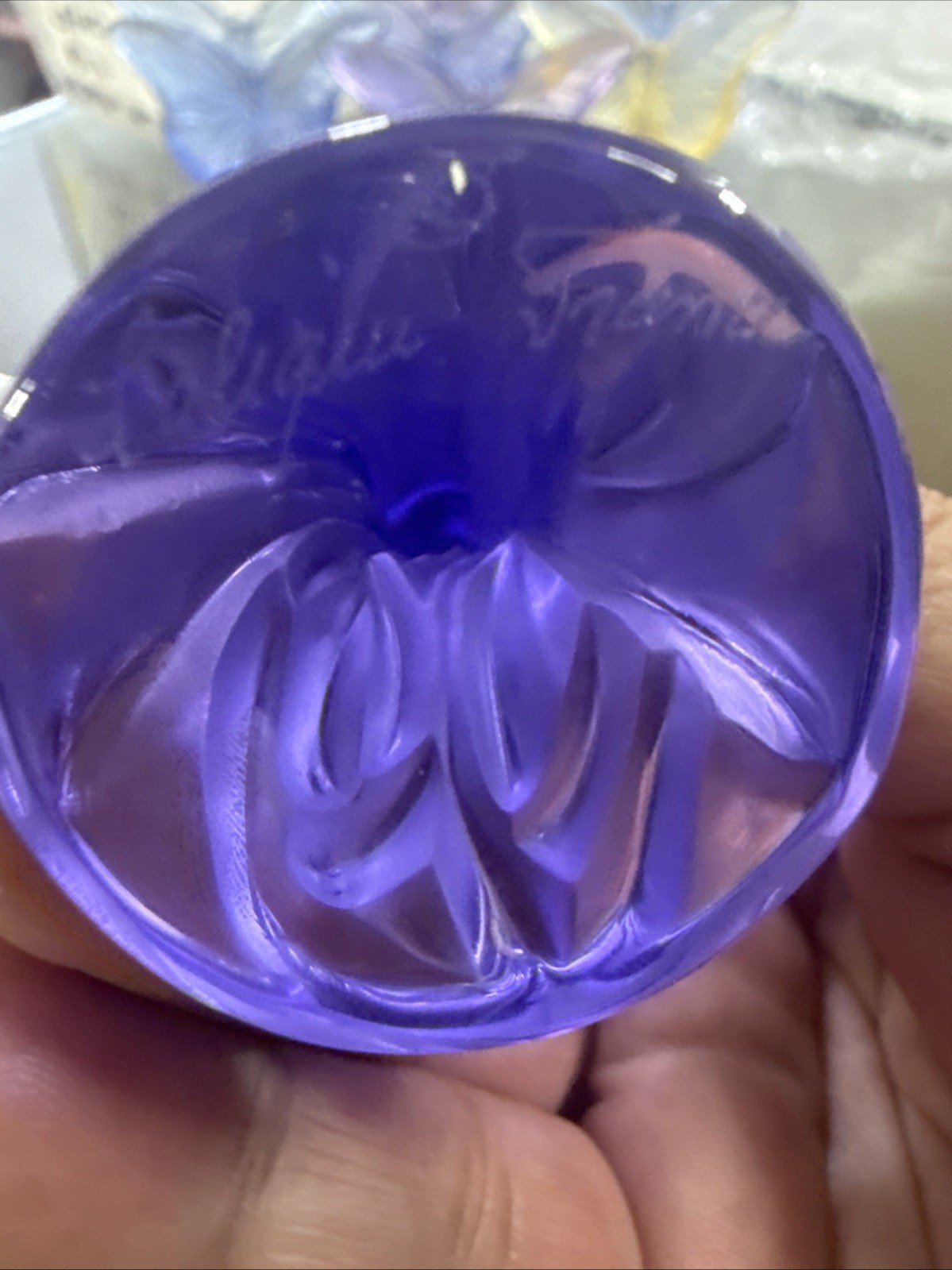 2 Lalique Crystal Sculpture Signed Purple Dragonfly Figurines Paris France