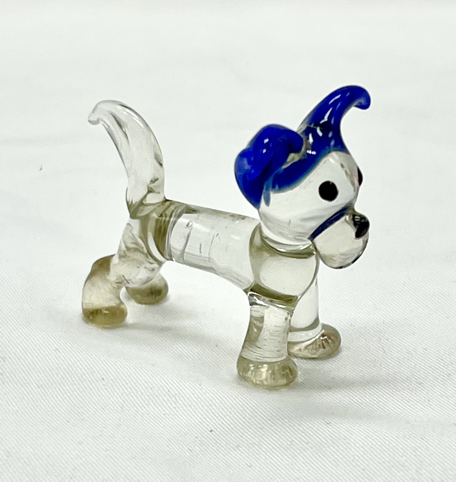DACHSHUND Blue & Clear Dog Collectible Hand Blown Art Glass Figurine Puppy